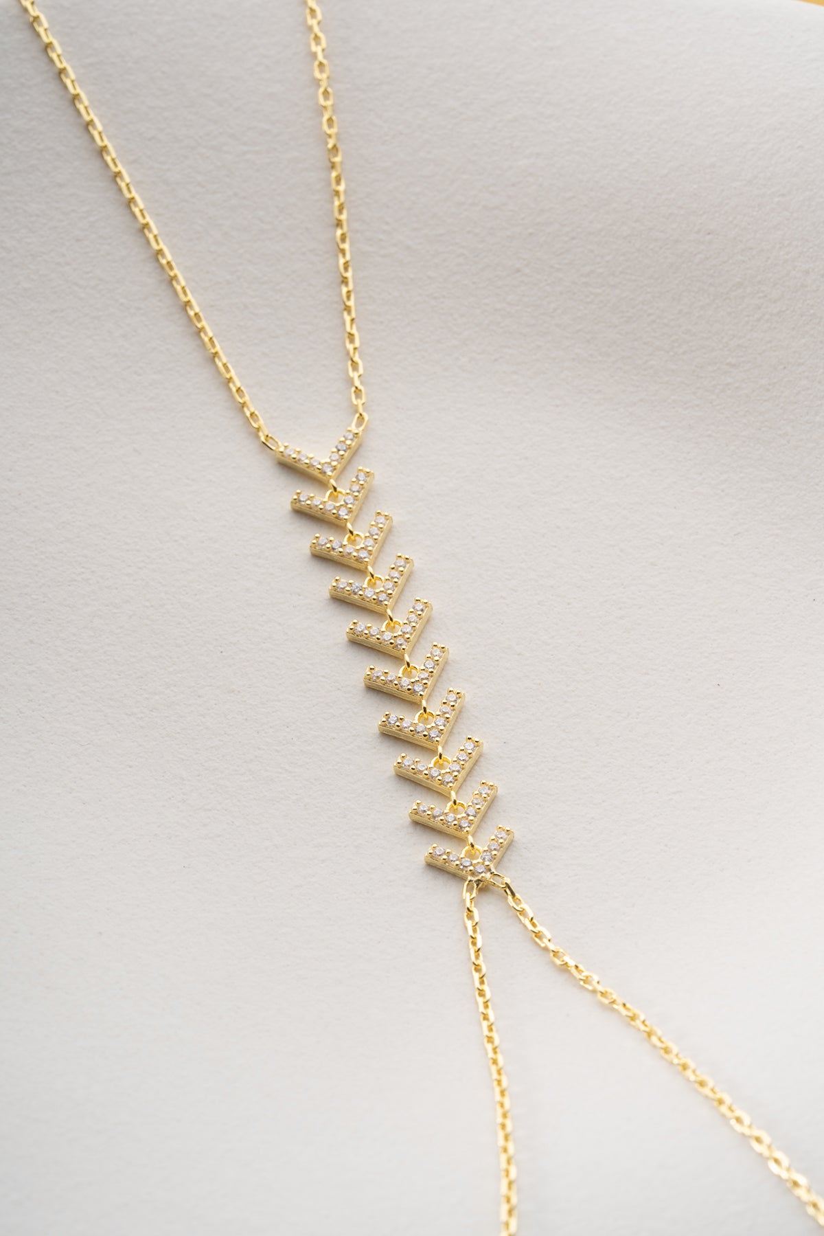 Pave Chevron Hand Chain Bracelet