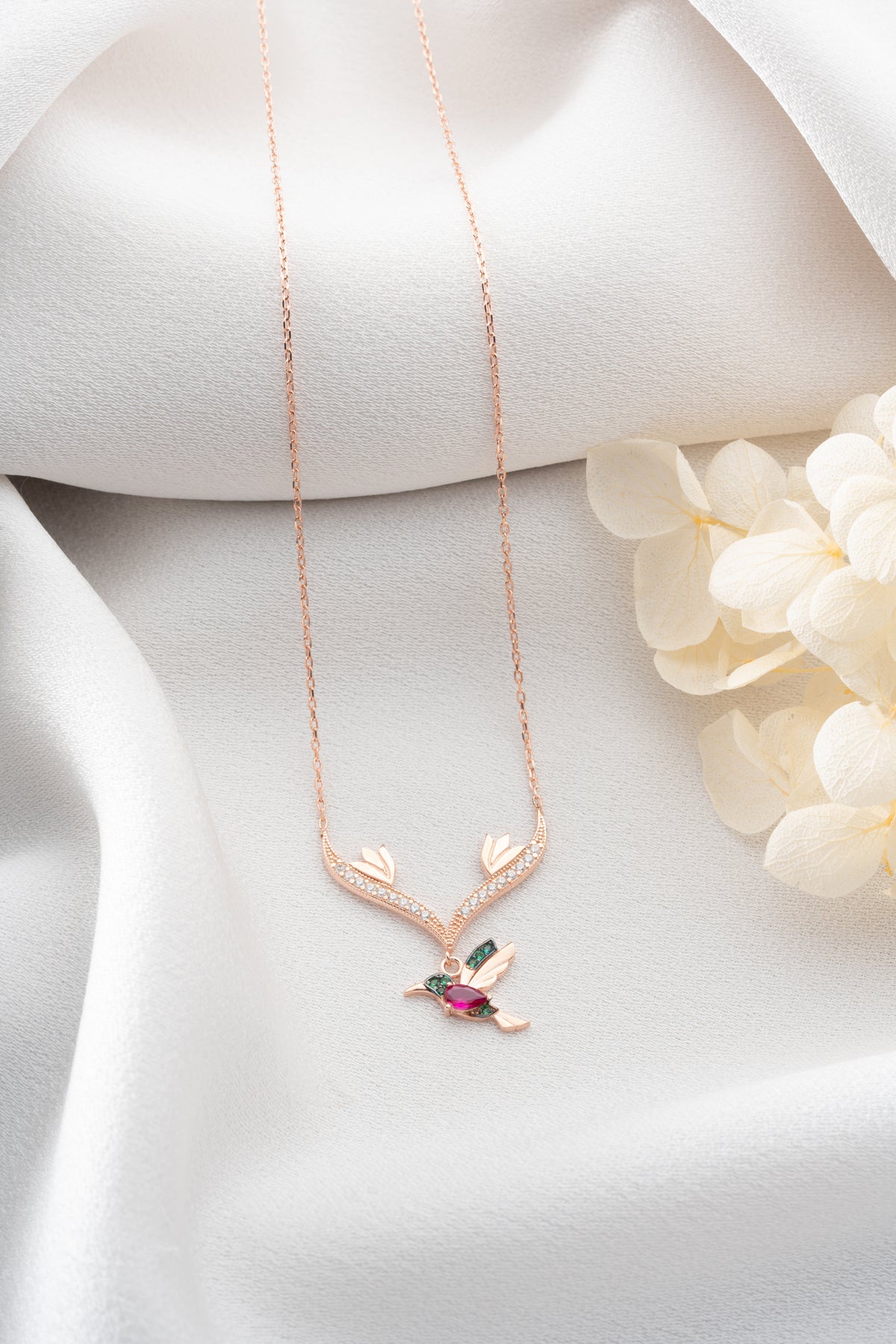 Rose Gold Hummingbird Pendant Necklace