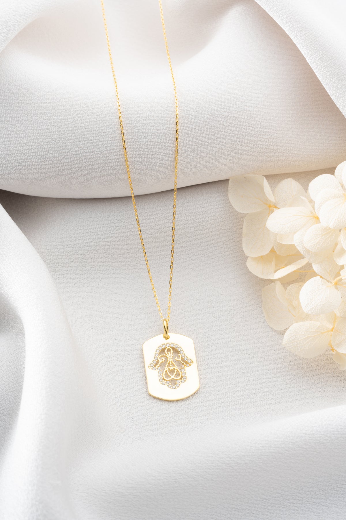 Hamsa Hand Dog Tag Necklace