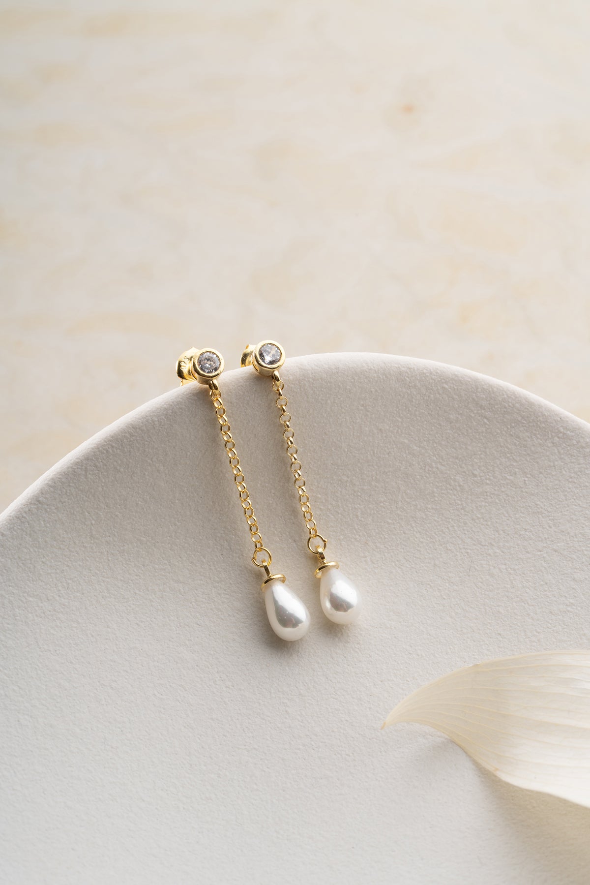Teardrop Pearl Chain Drop Earrings
