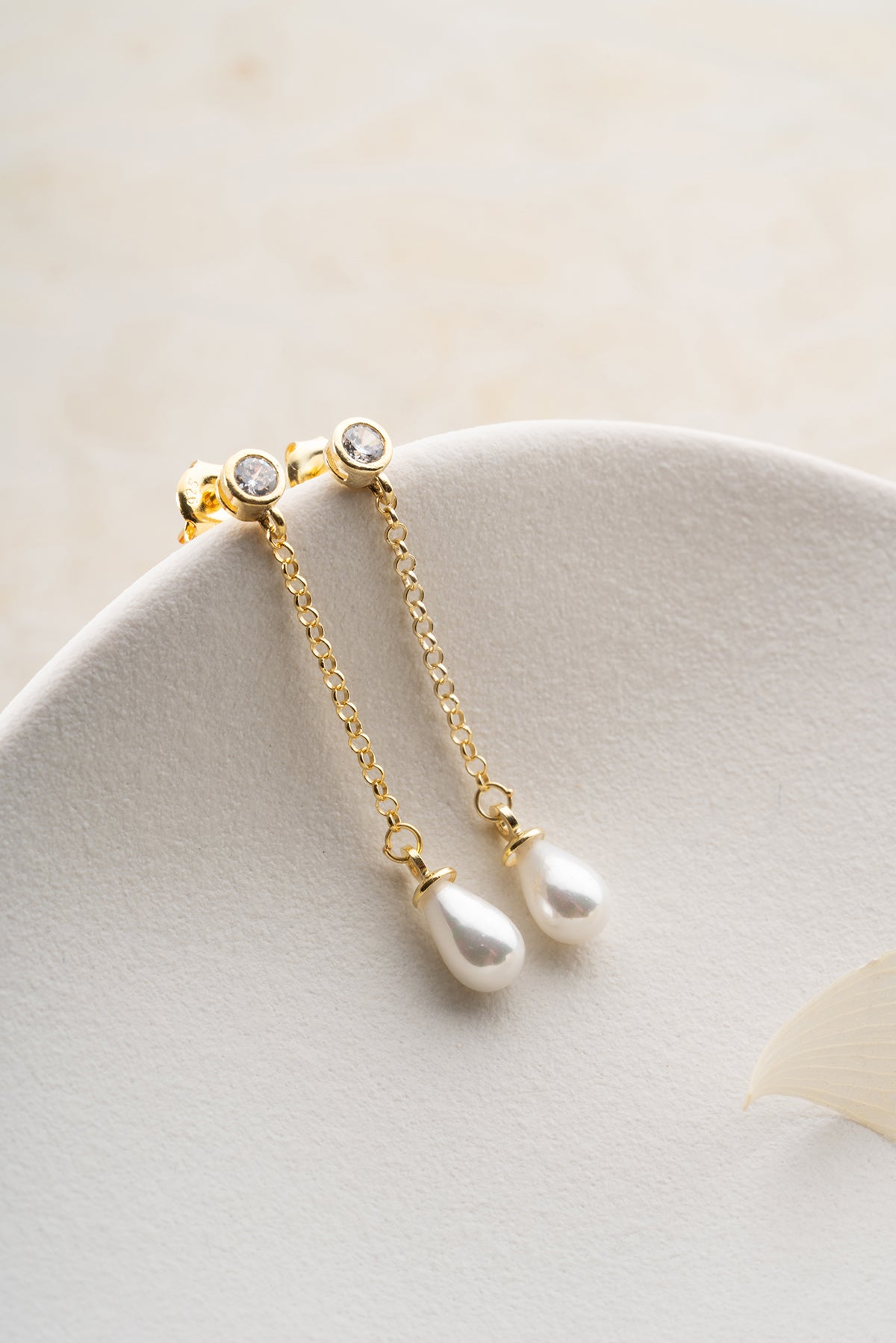 Teardrop Pearl Chain Drop Earrings
