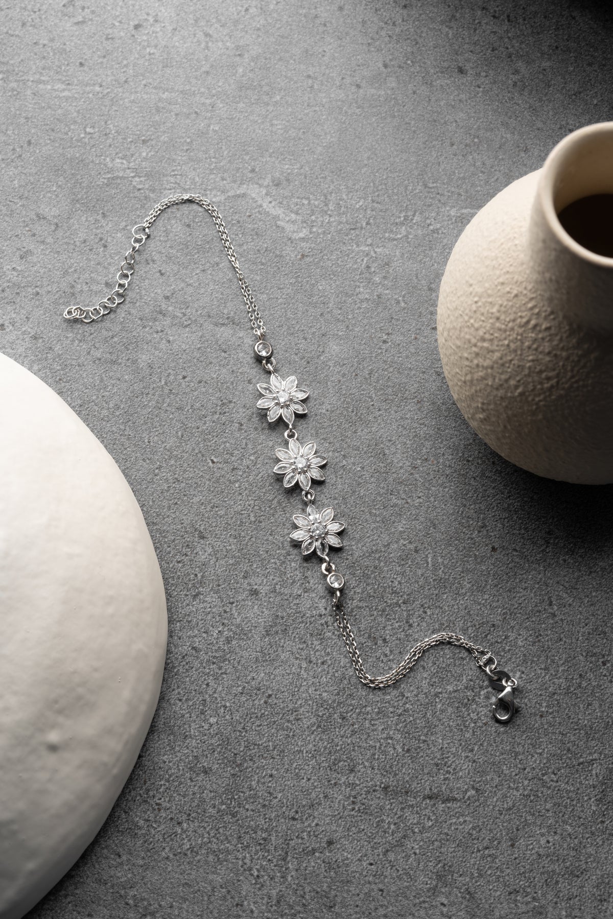 Triple Flower Crystal Bracelet in Silver