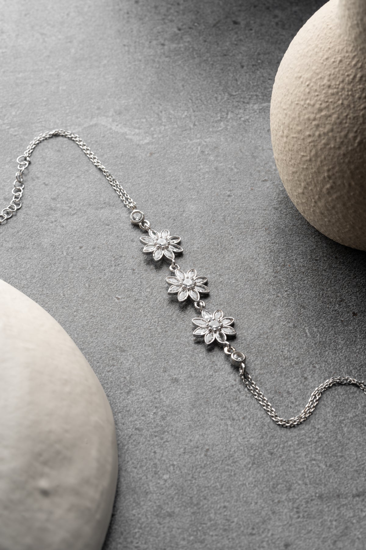 Triple Flower Crystal Bracelet in Silver