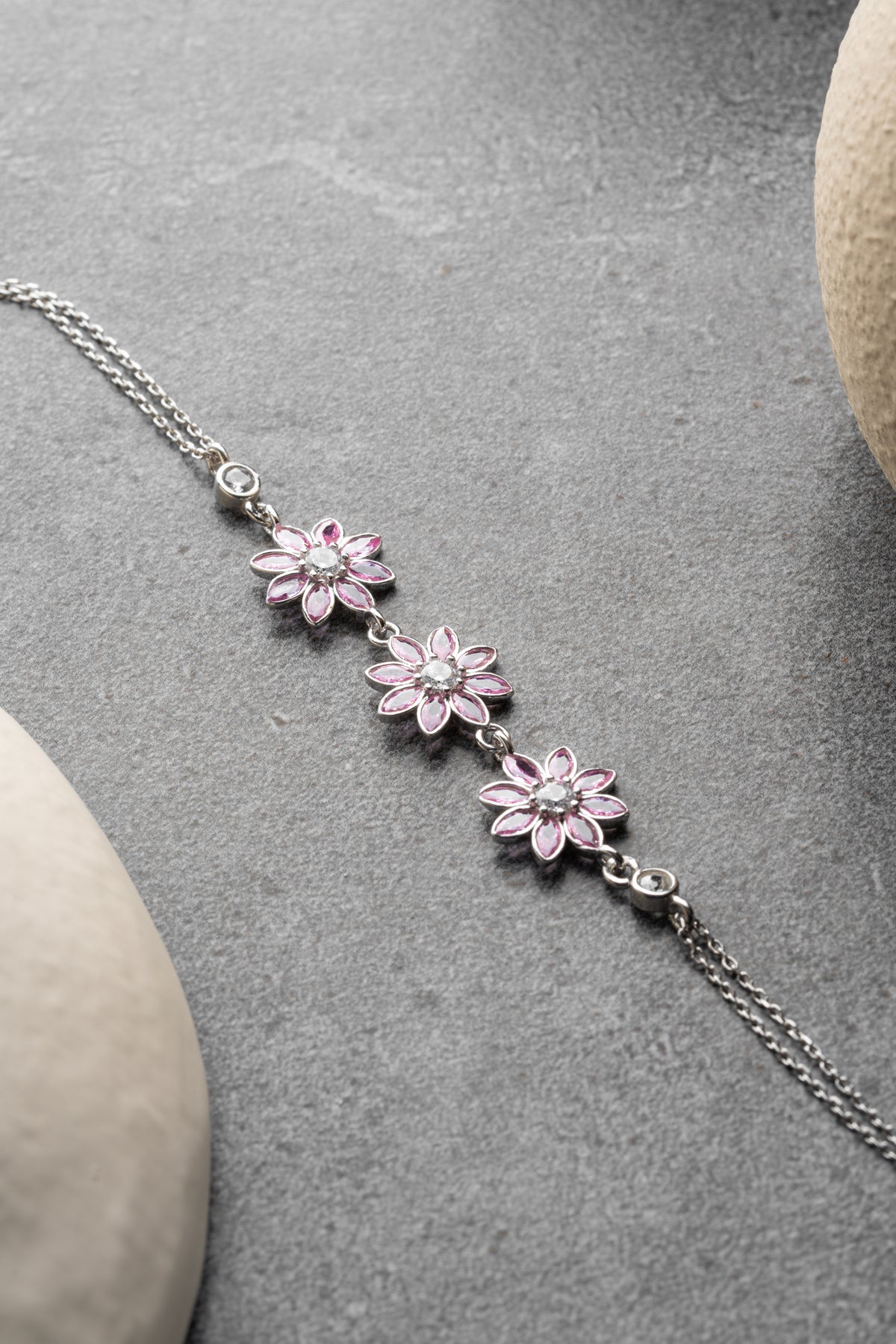 Pink Crystal Flower Trio Bracelet