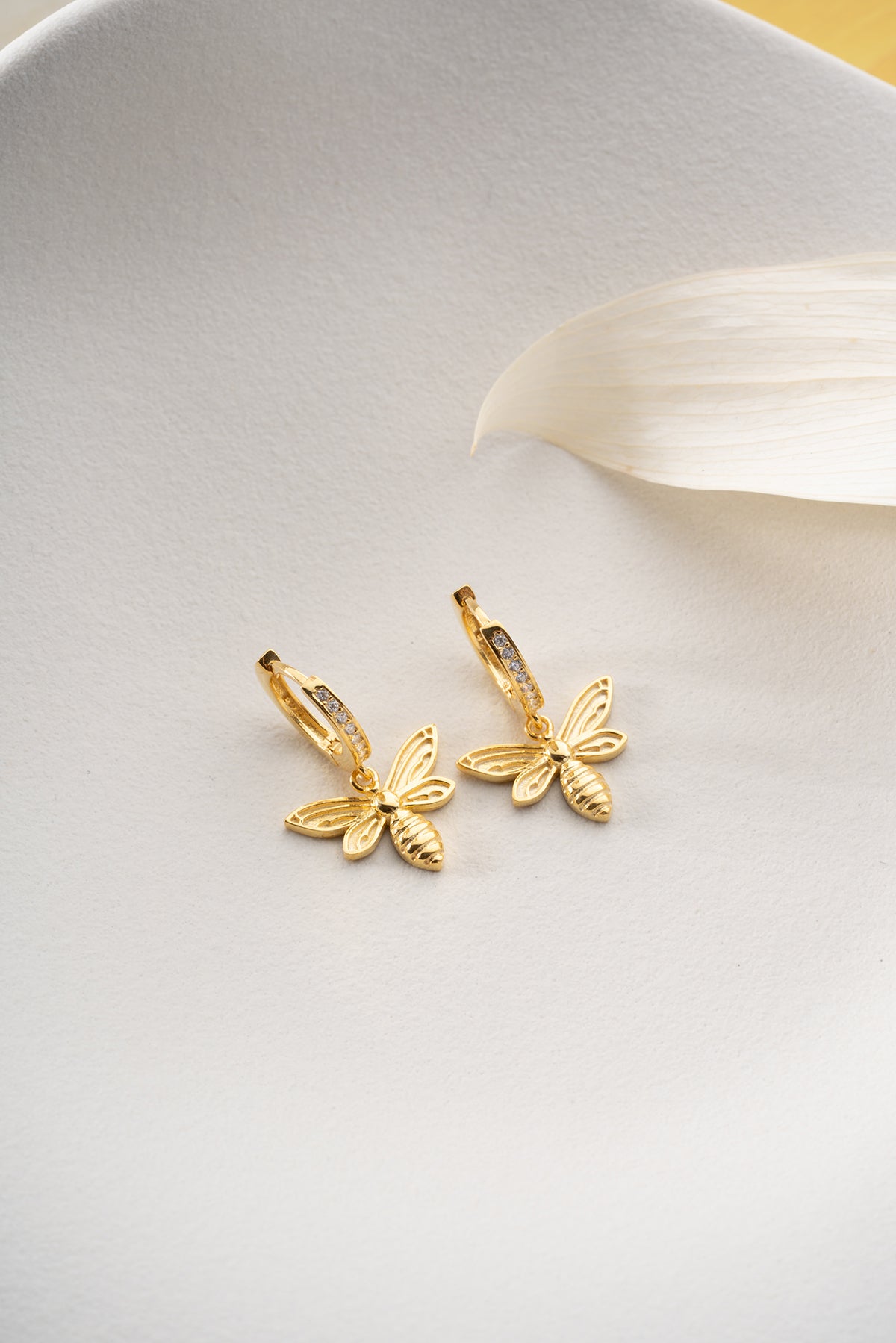 Gold Bee Charm Huggie Earrings