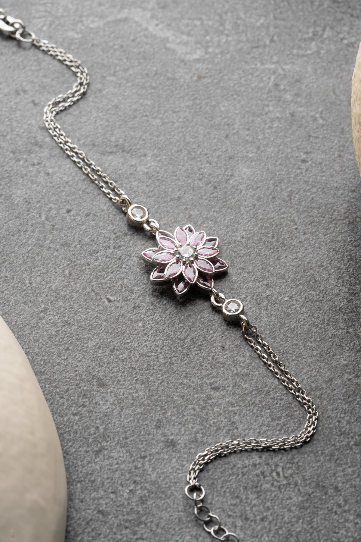 Pink Crystal Lotus Flower Bracelet
