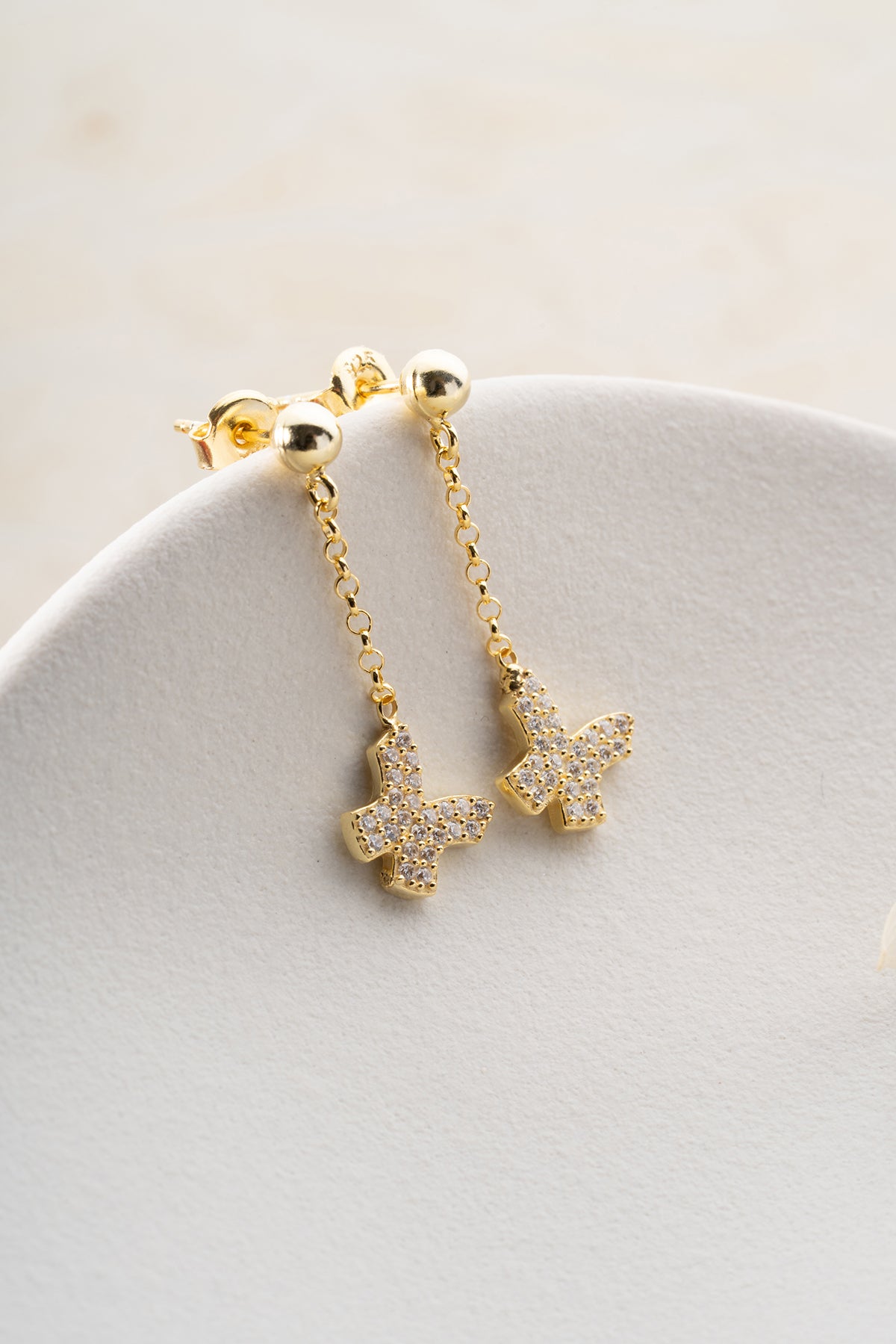 Pave Butterfly Chain Drop Earrings