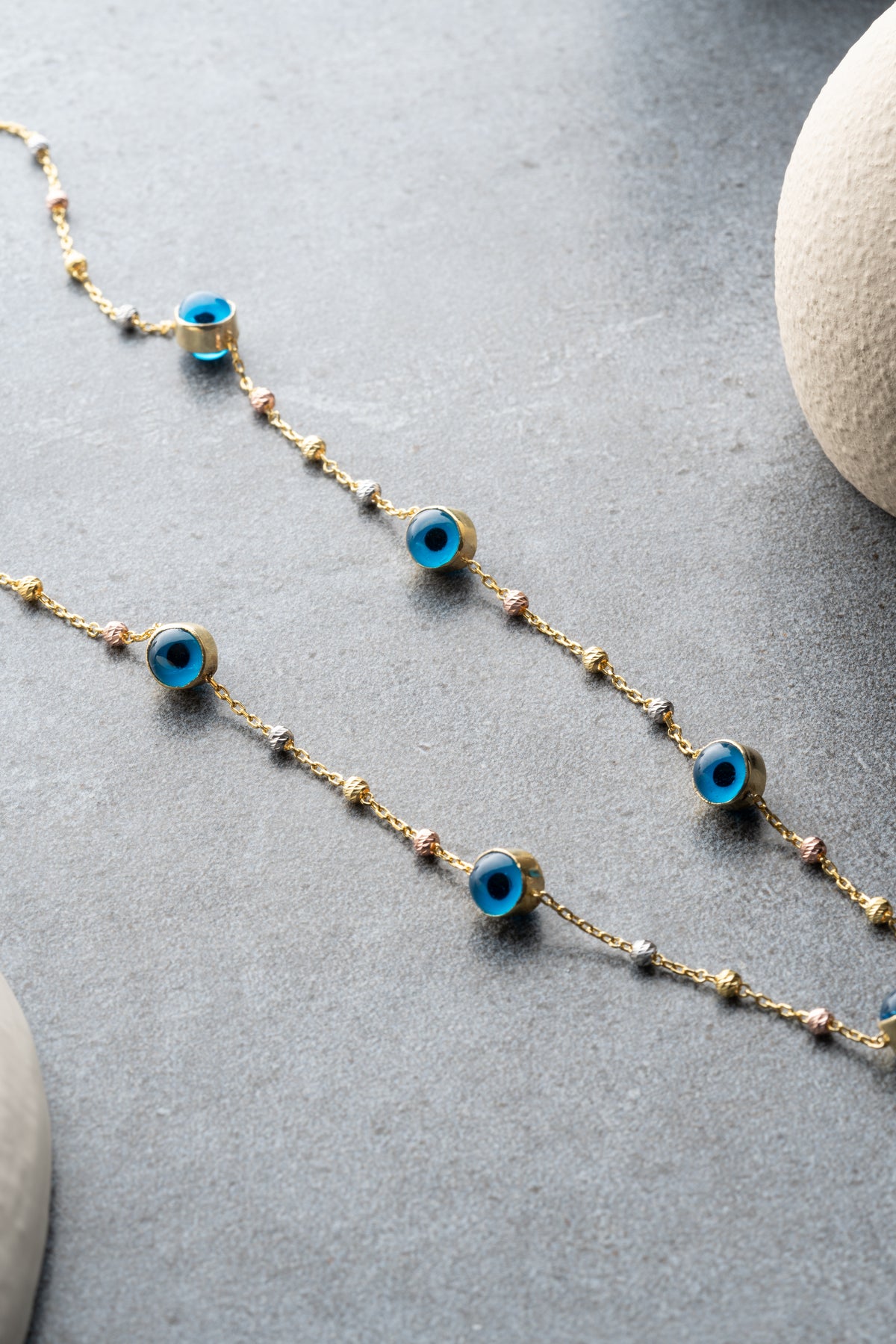 Evil Eye Beaded Station Necklace in Gold