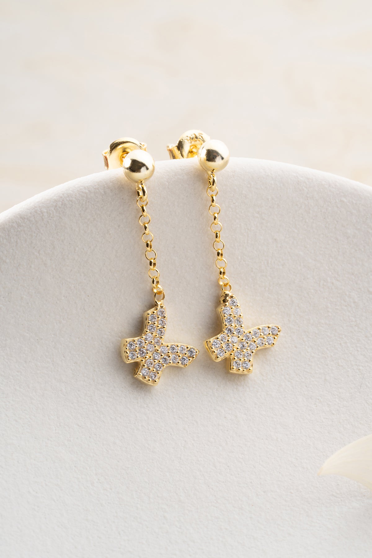 Pave Butterfly Chain Drop Earrings