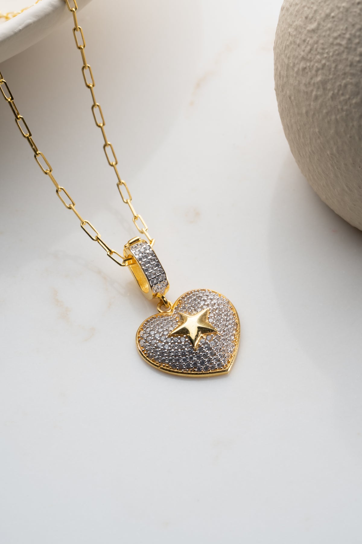 Pave Heart and Star Pendant Necklace