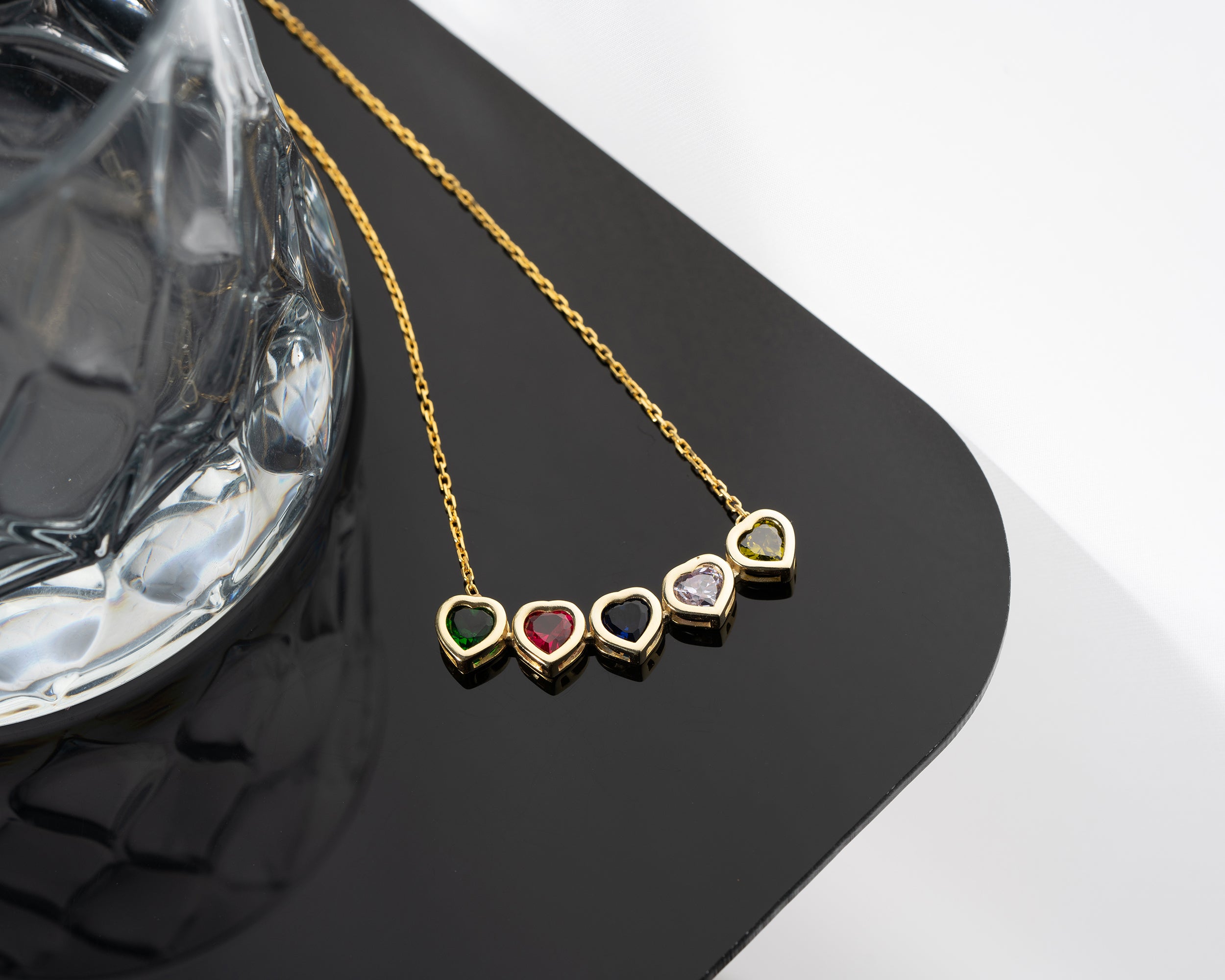 Side by Side Heart Birthstone Necklace