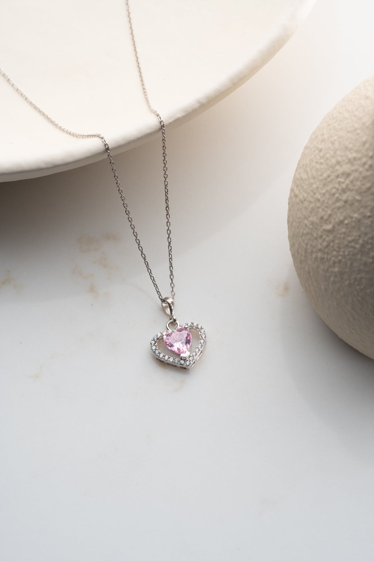 Pink Heart Halo Pendant Necklace