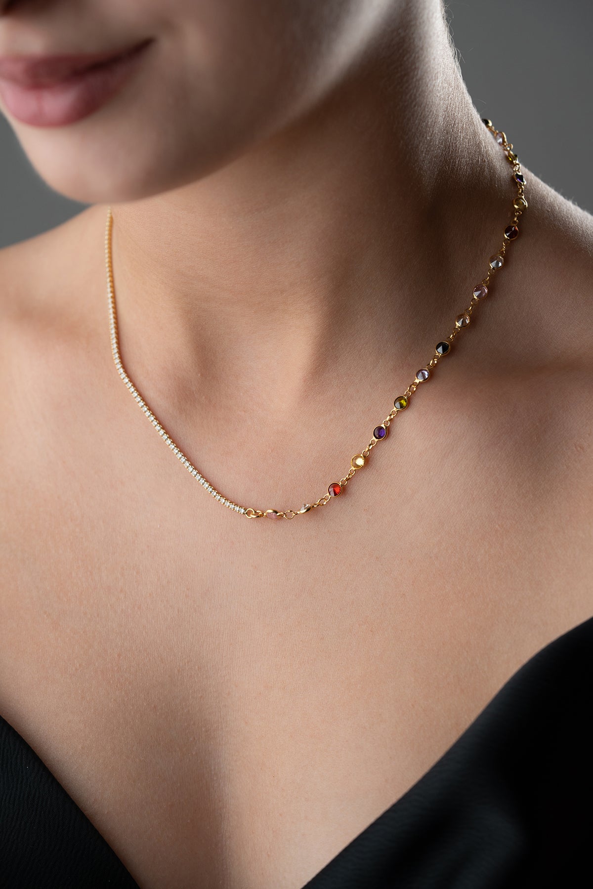 Layered Crystal Rainbow Gemstone Necklace