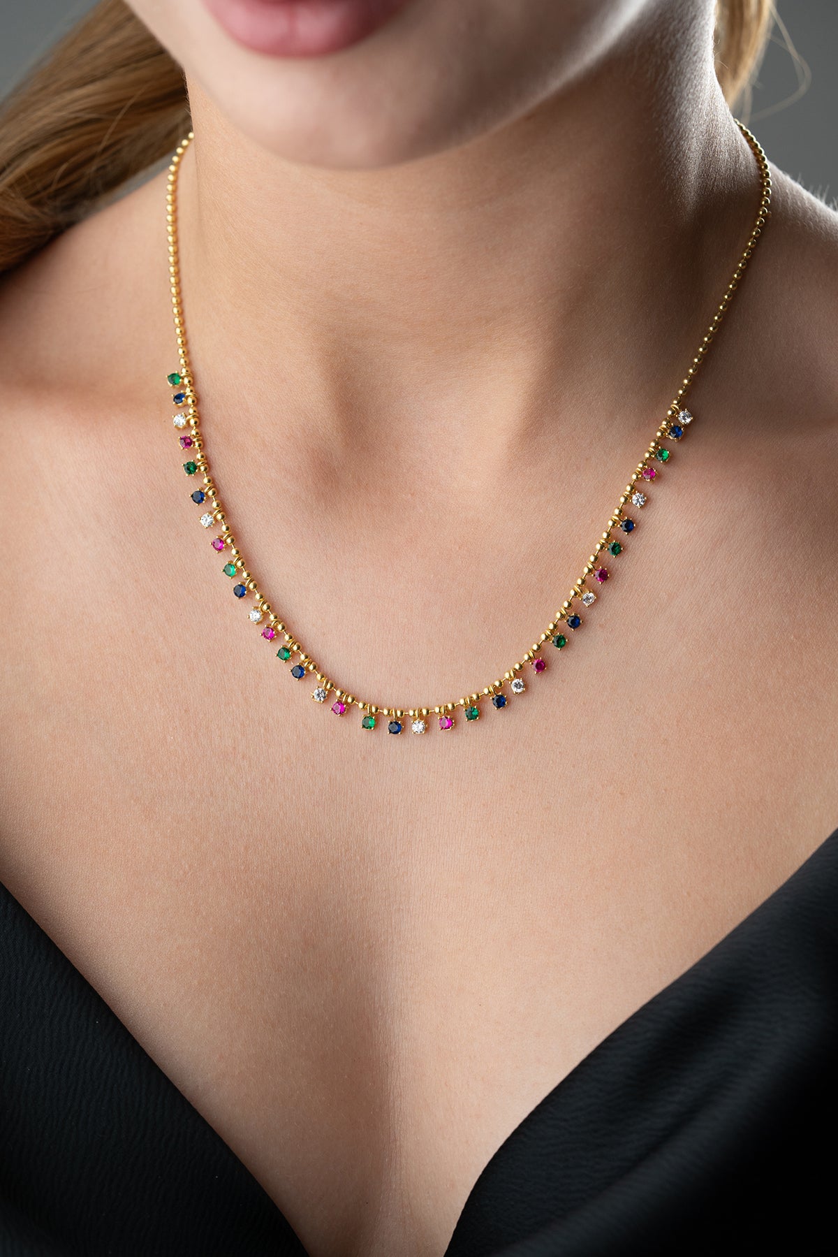 Rainbow Multi Gemstone Station Necklace