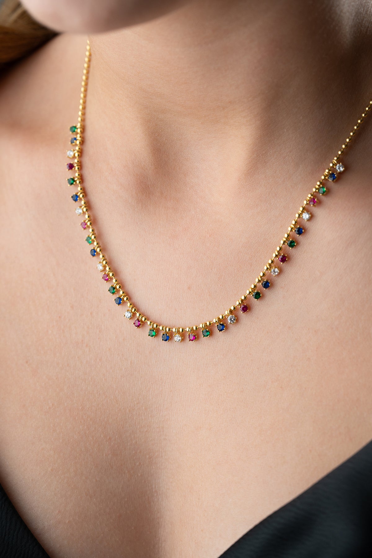 Rainbow Multi Gemstone Station Necklace