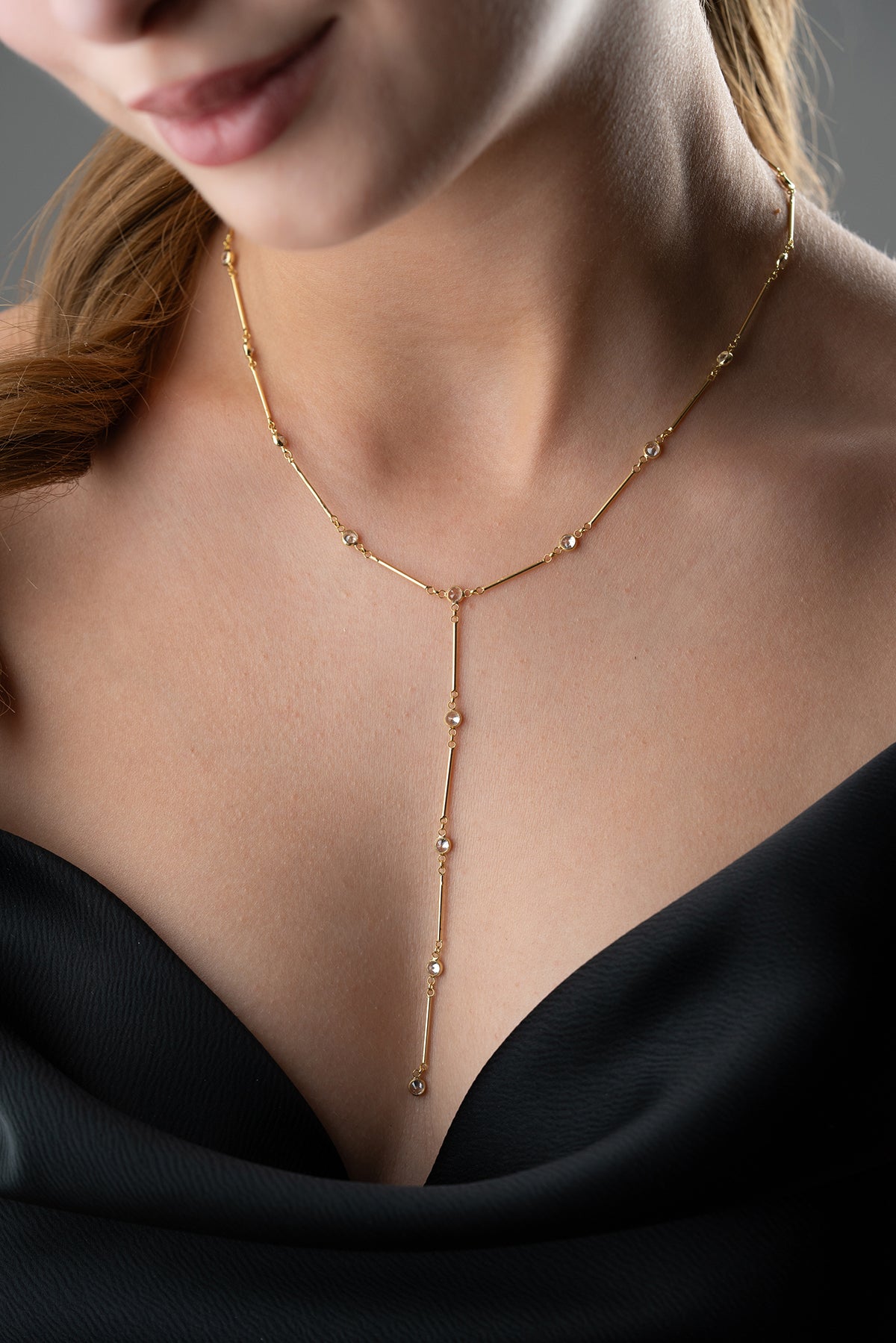 Crystal Bar Y Drop Necklace