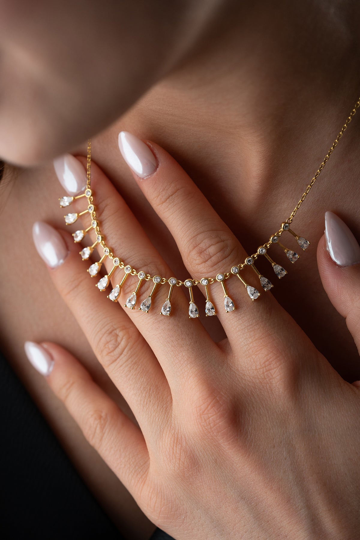 Pear Cut Crystal Fringe Necklace