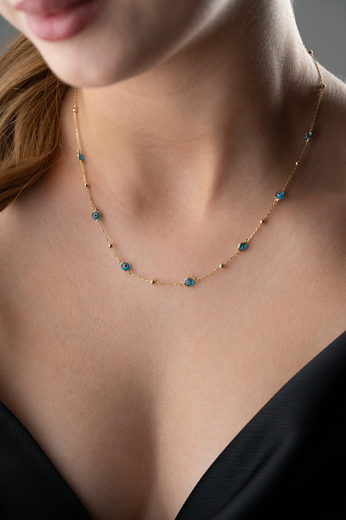 Gold Evil Eye Station Necklace