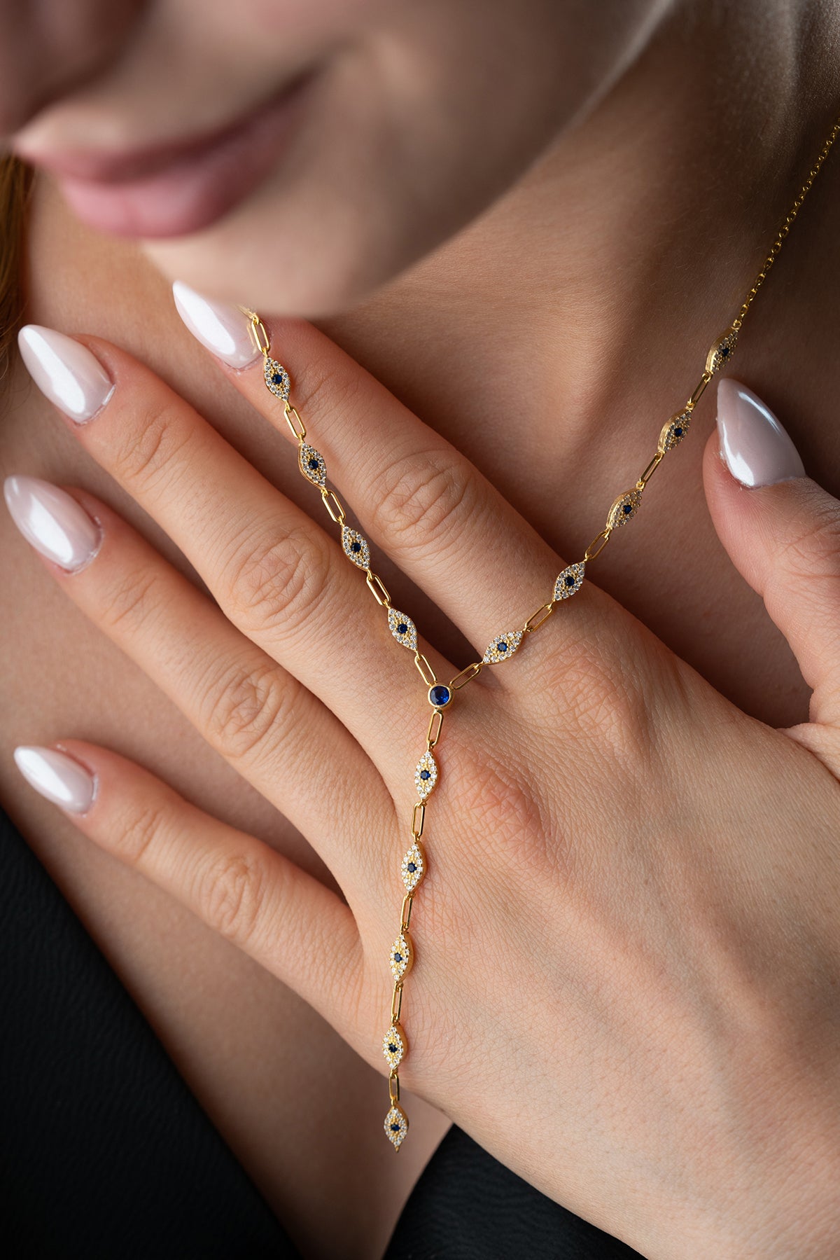 Evil Eye Lariat Y Necklace in Gold