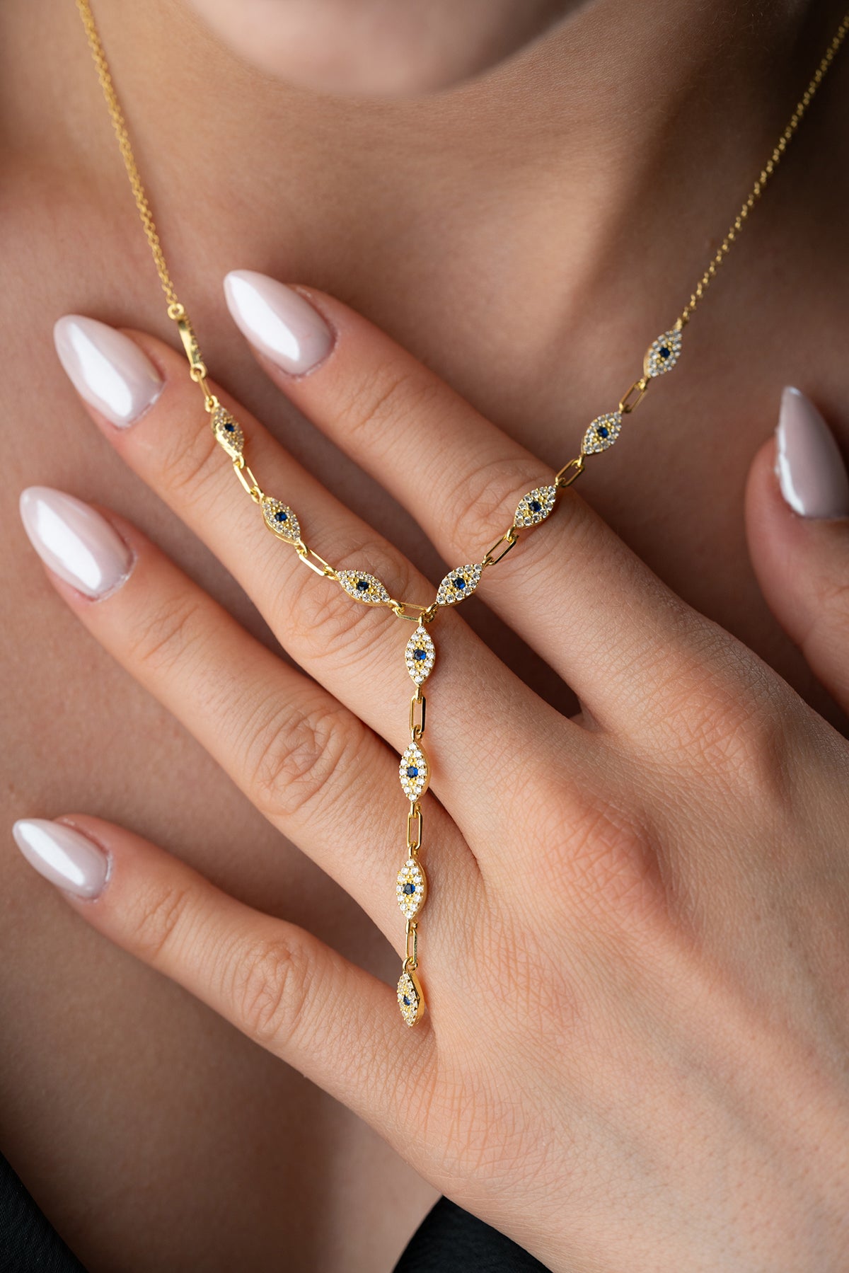 Evil Eye Drop Y Necklace in Gold