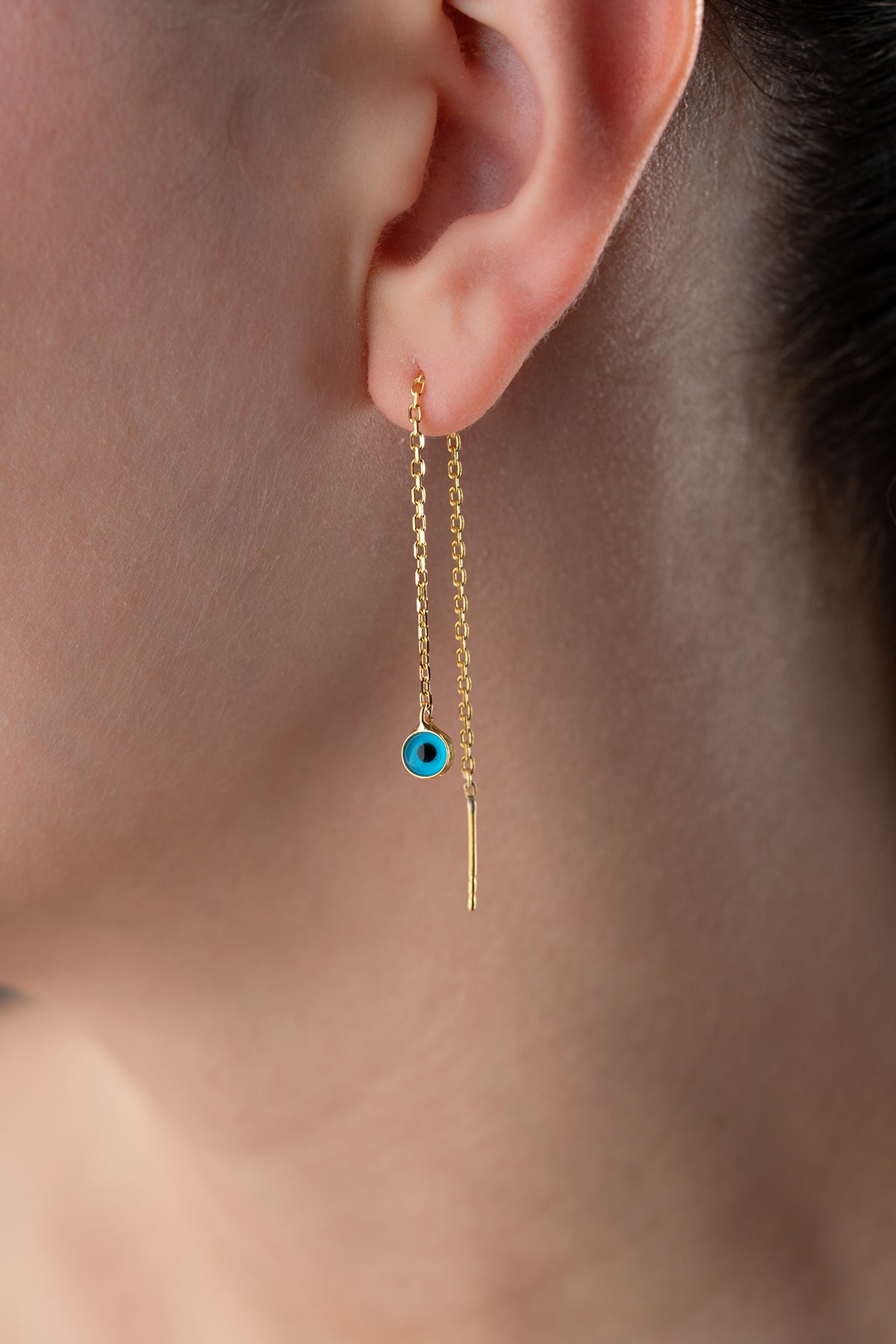 Evil Eye Threader Chain Earrings