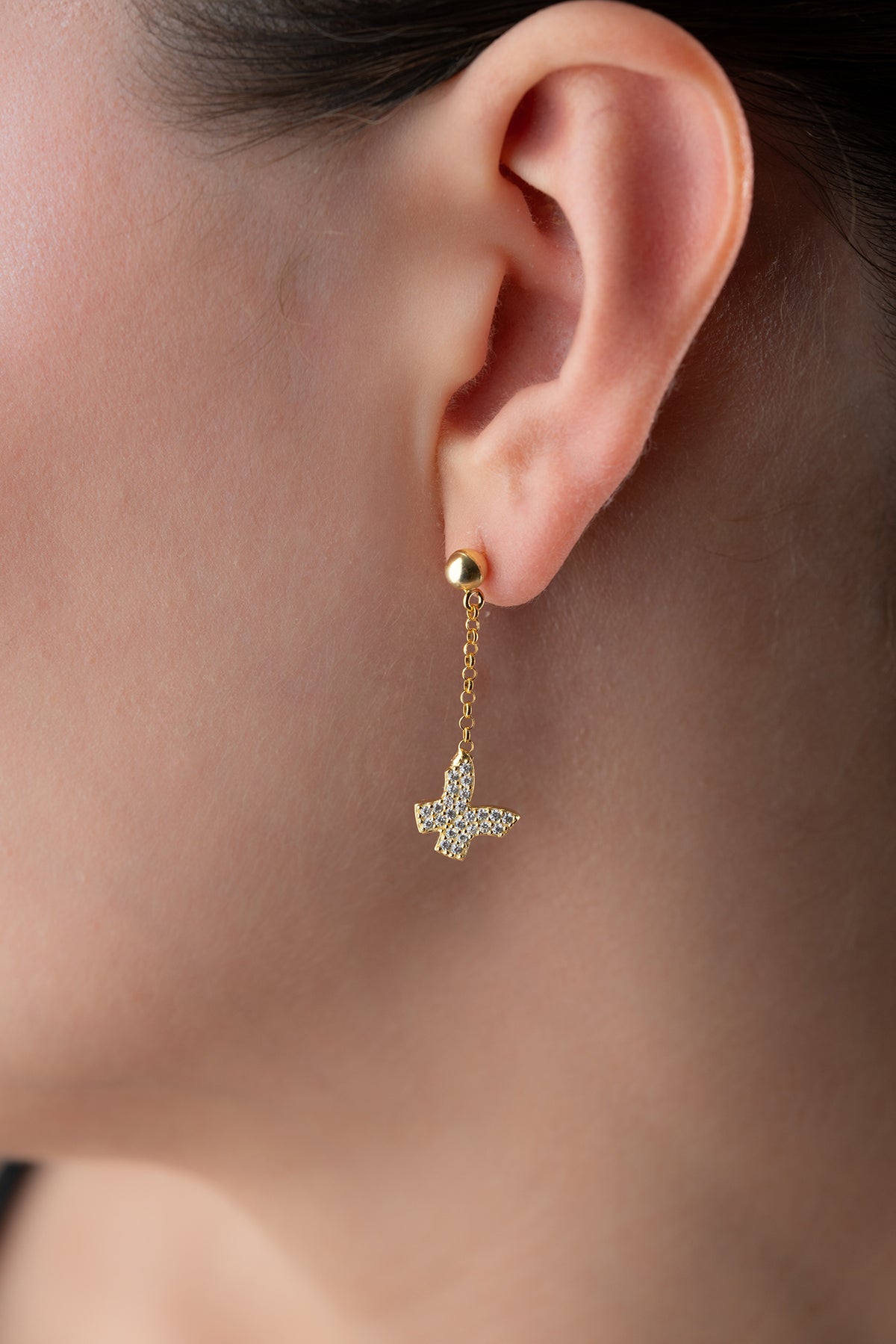Pave Butterfly Chain Drop Earrings