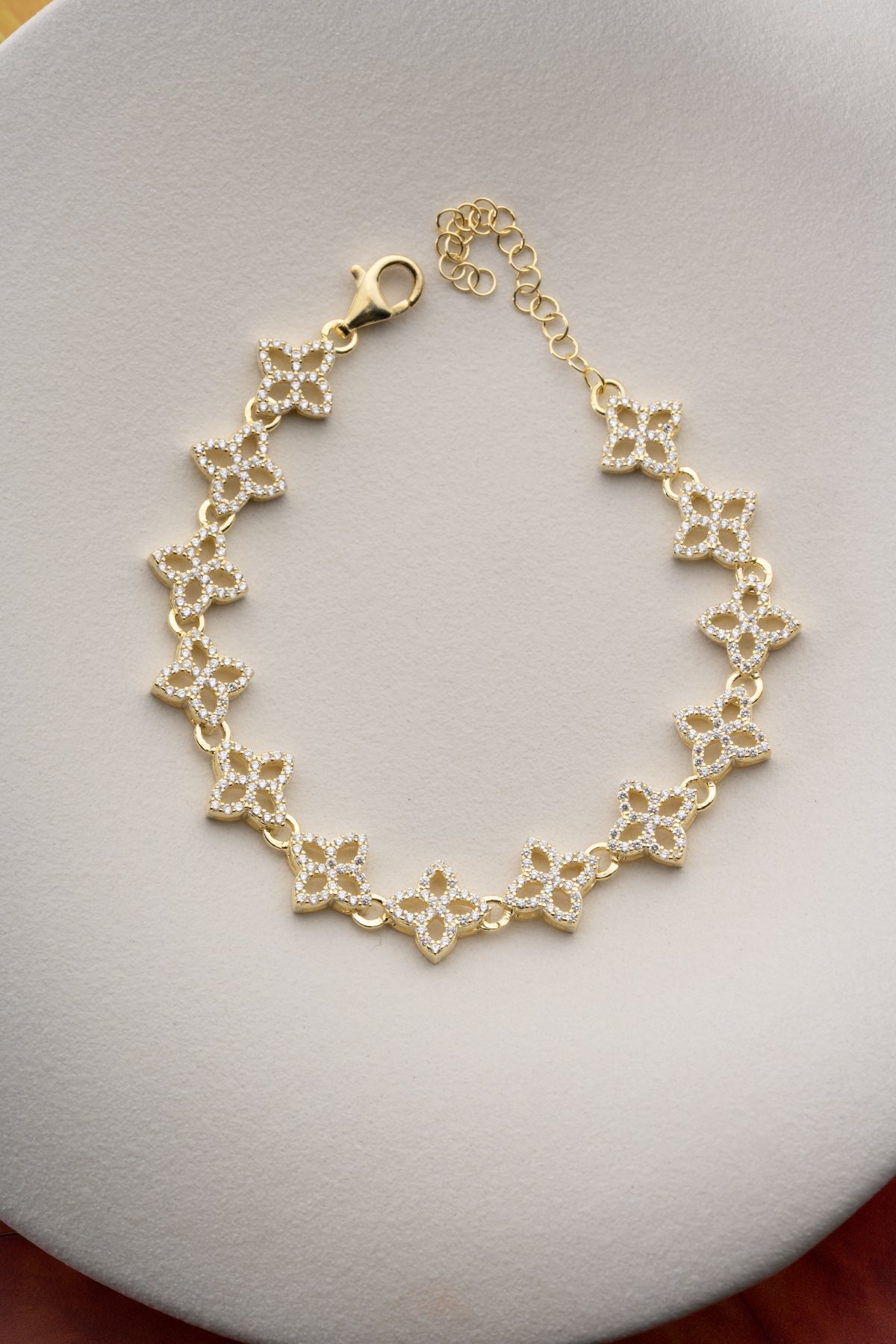 Pave Clover Flower Link Bracelet