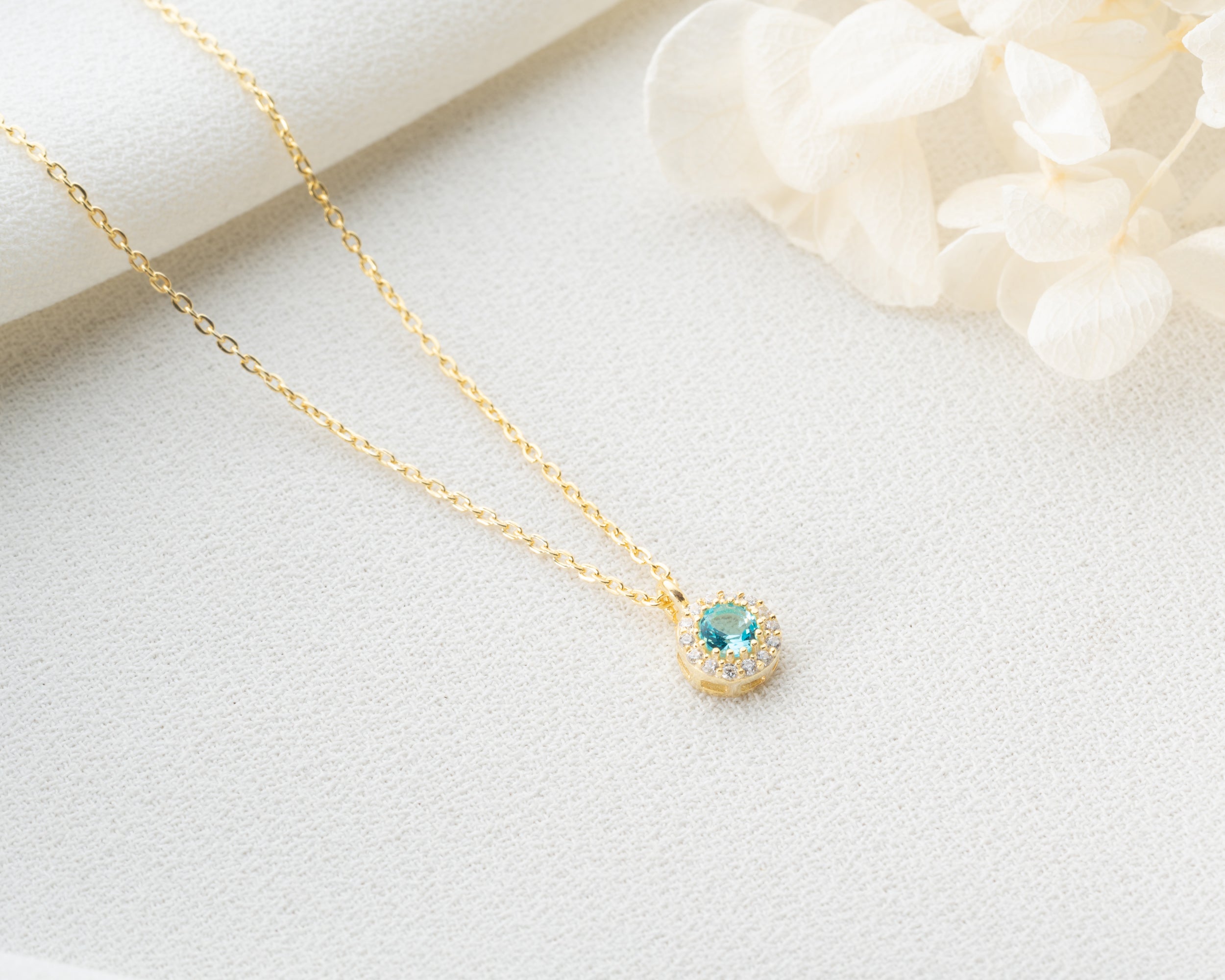 Custom Birthstone Halo Pendant Necklace