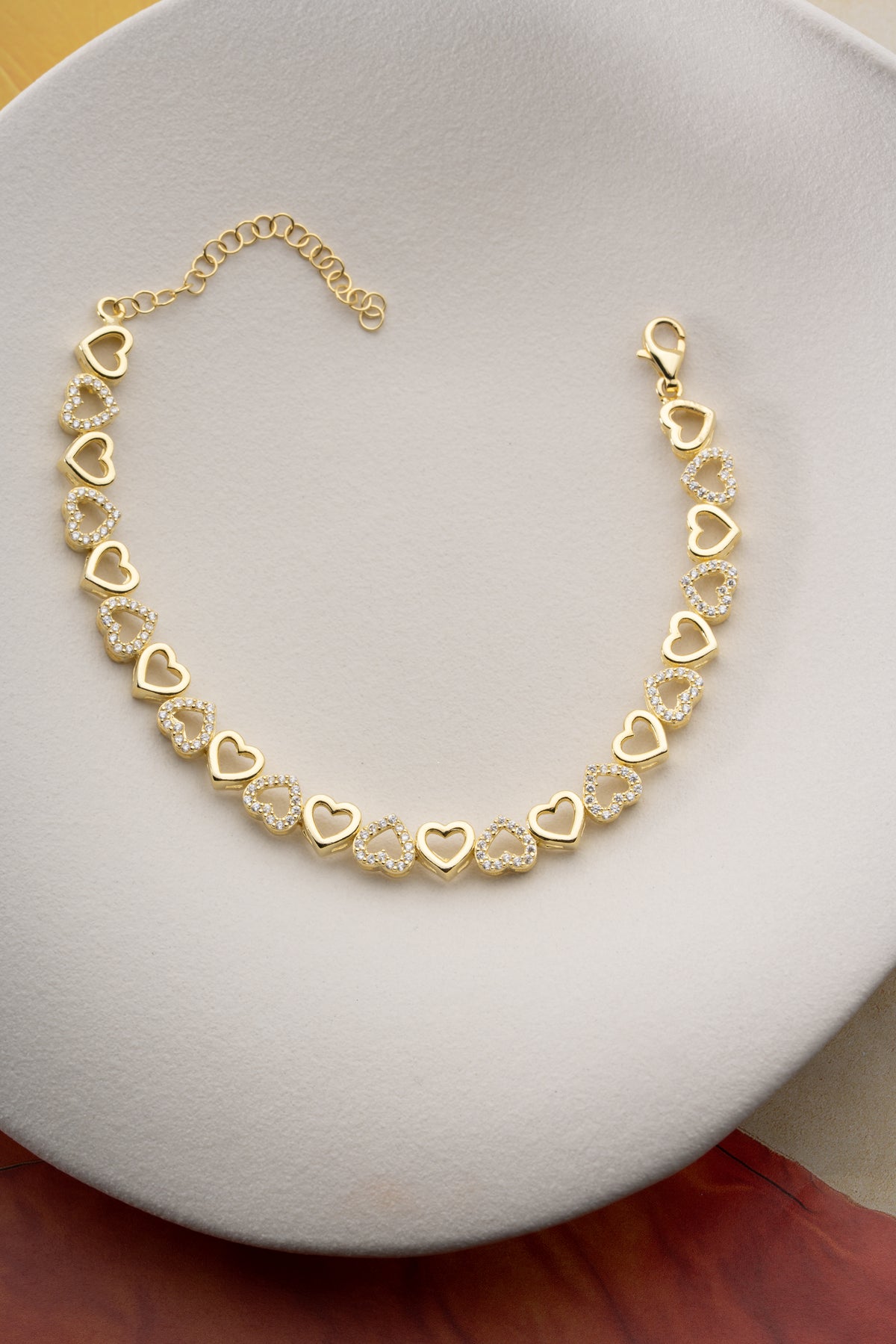 Pave Heart Link Bracelet in Gold