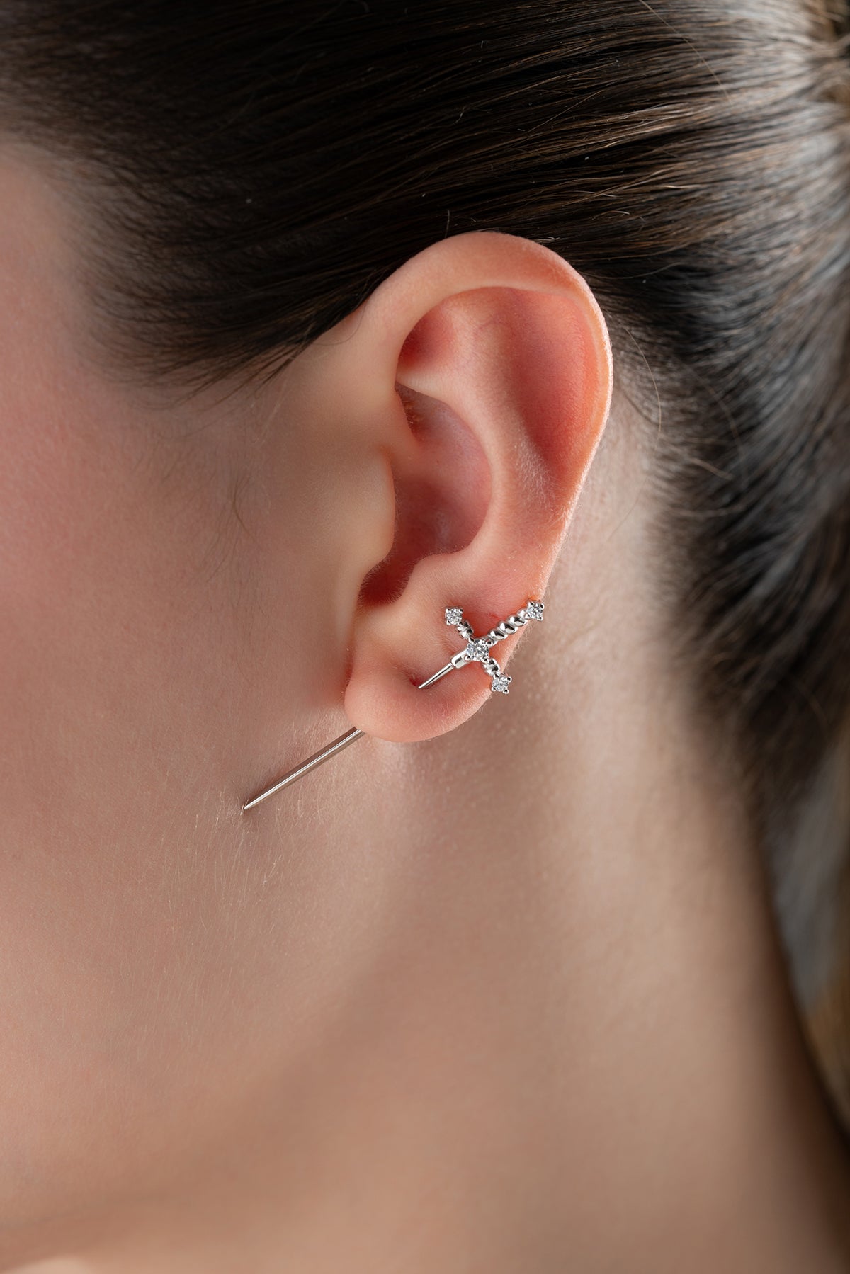 Crystal Sword Stud Earrings in Silver