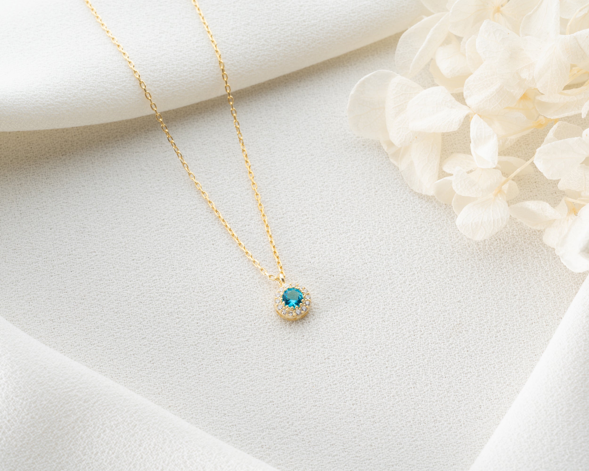 Custom Birthstone Halo Pendant Necklace