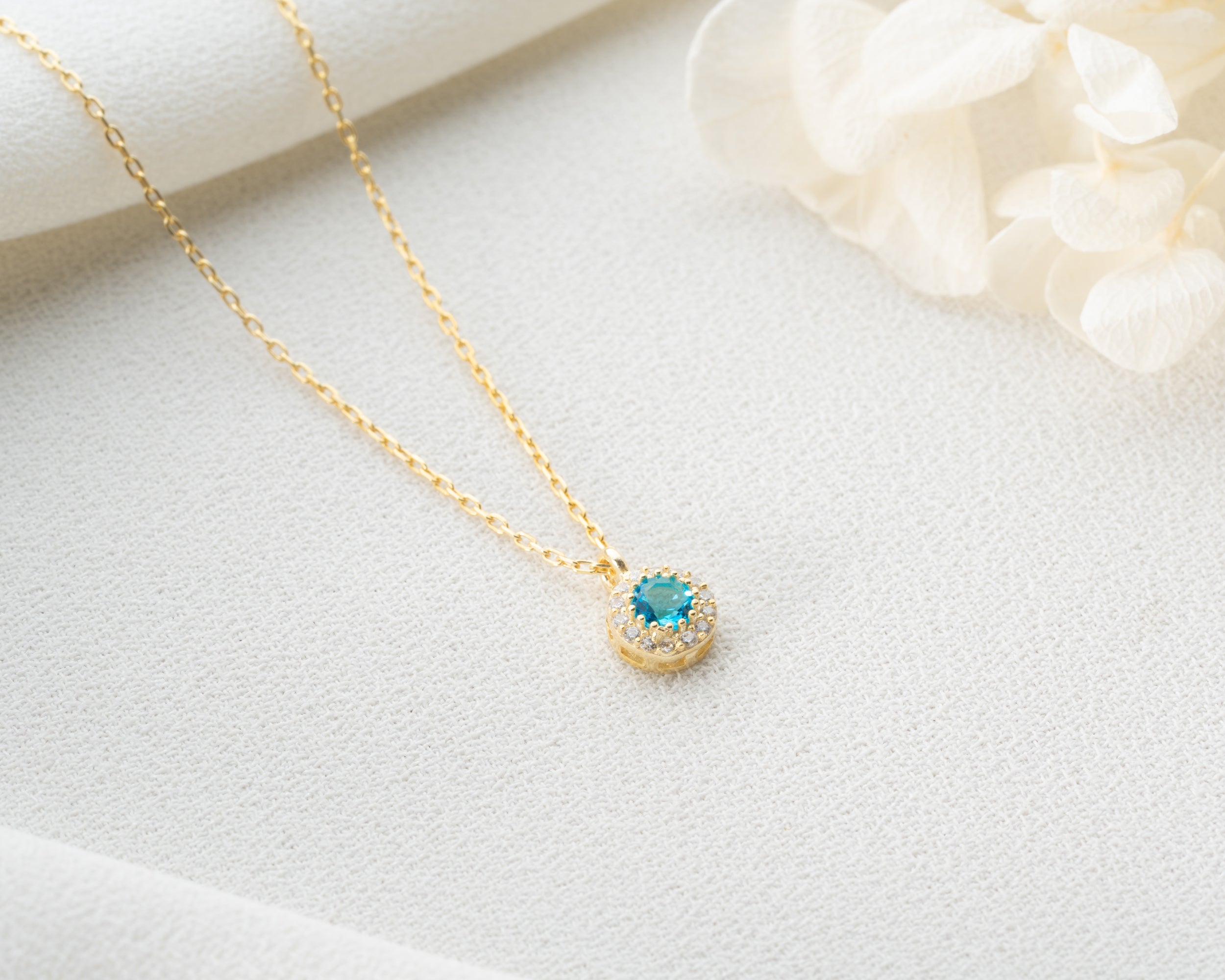 Custom Birthstone Halo Pendant Necklace