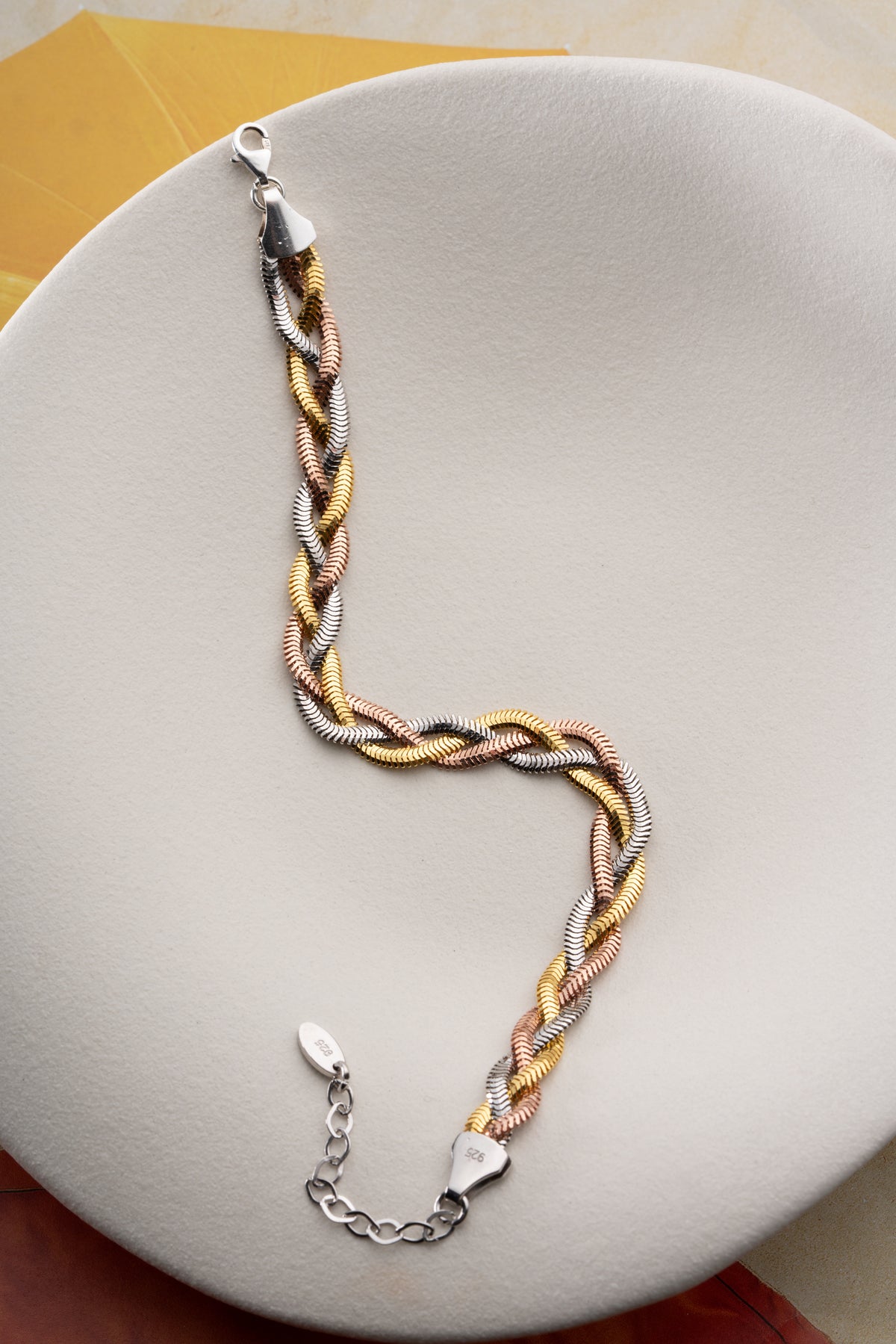 Tri-Tone Braided Chain Bracelet