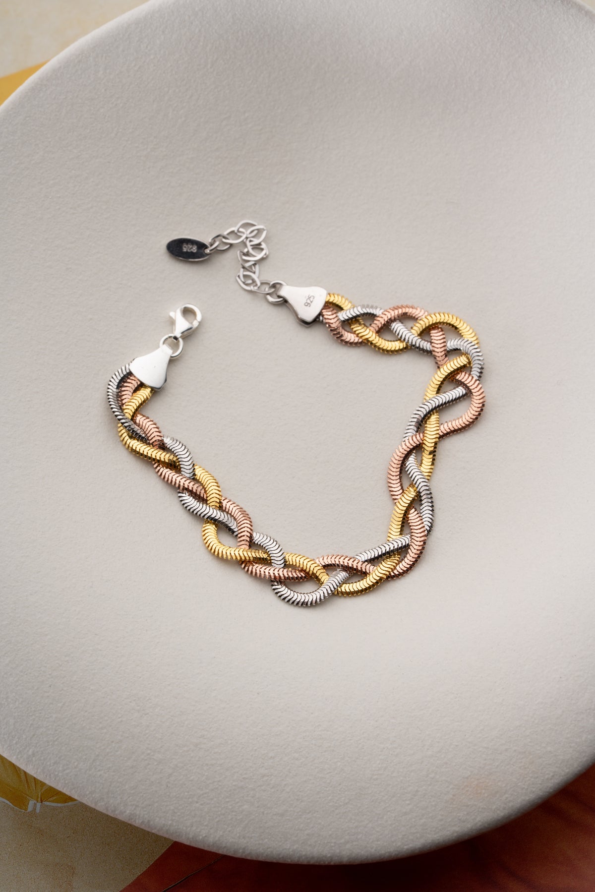 Tri-Tone Braided Chain Bracelet