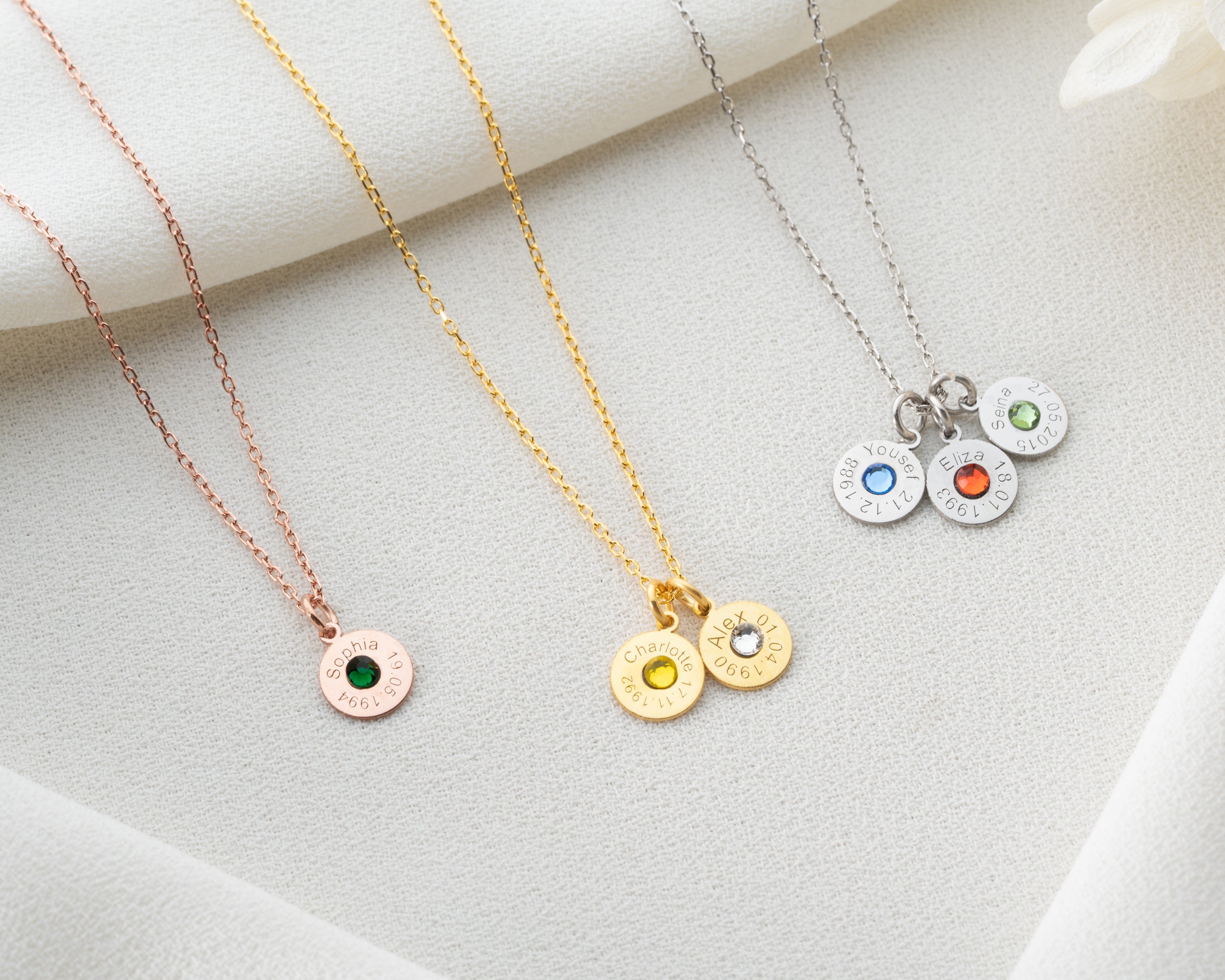 Engraved Name Birthstone Disc Necklace