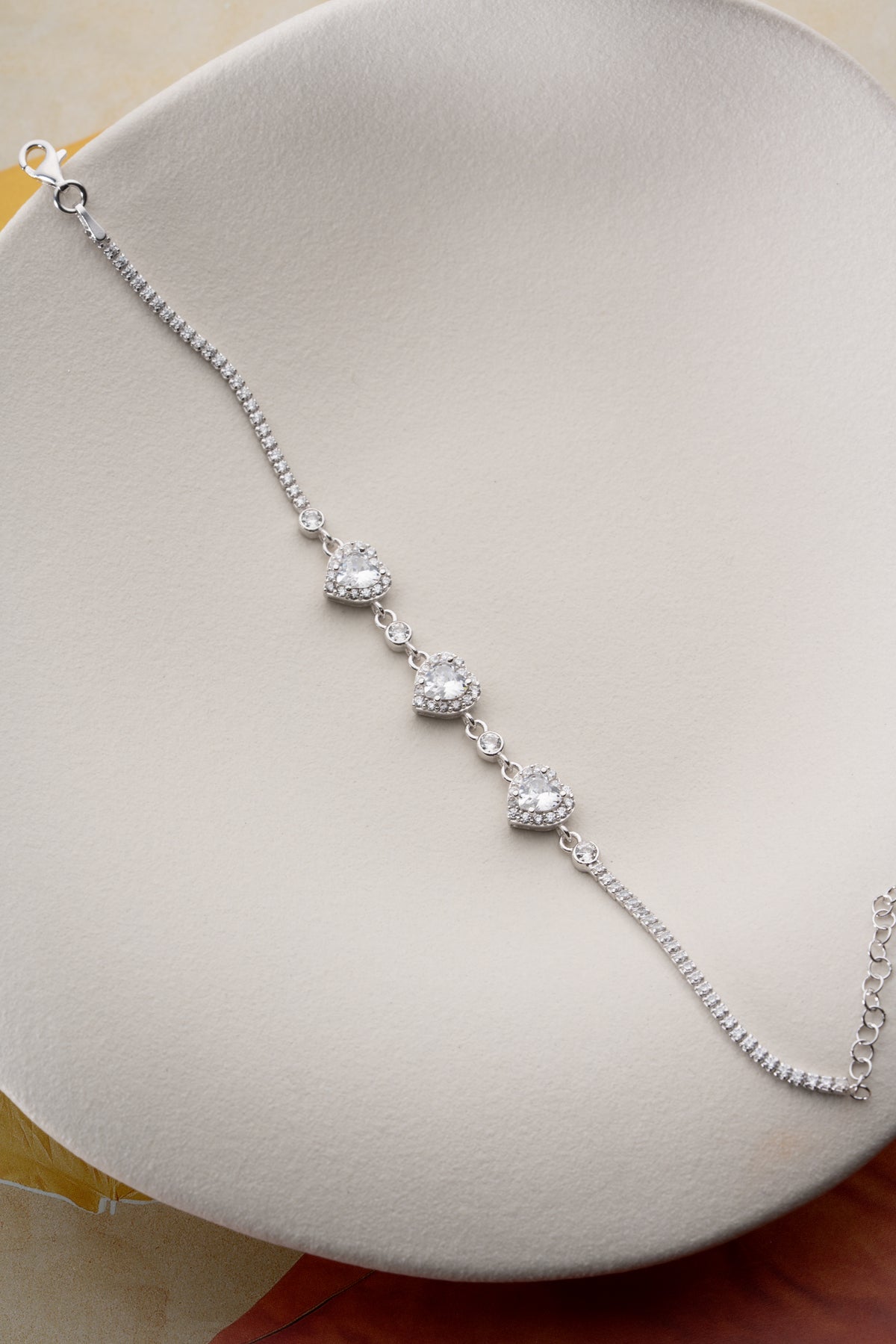 Triple Heart Halo Bracelet in Silver