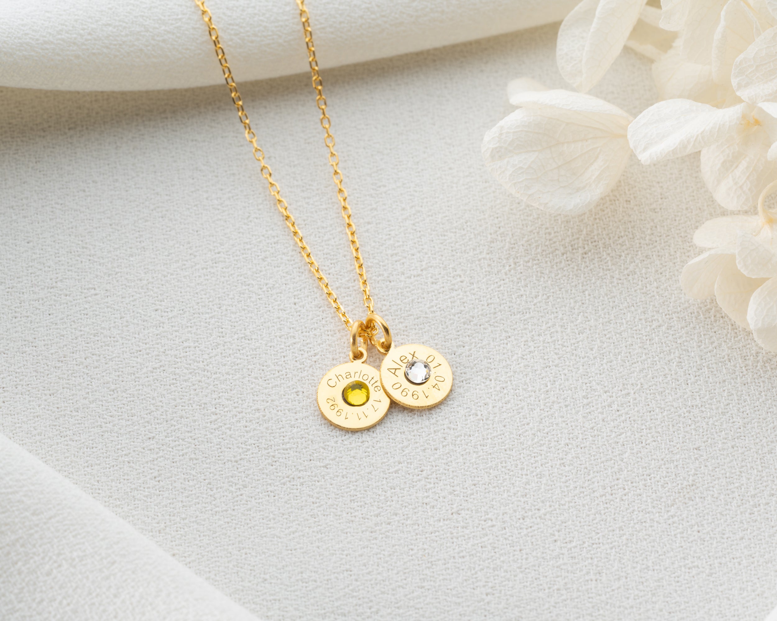 Engraved Name Birthstone Disc Necklace
