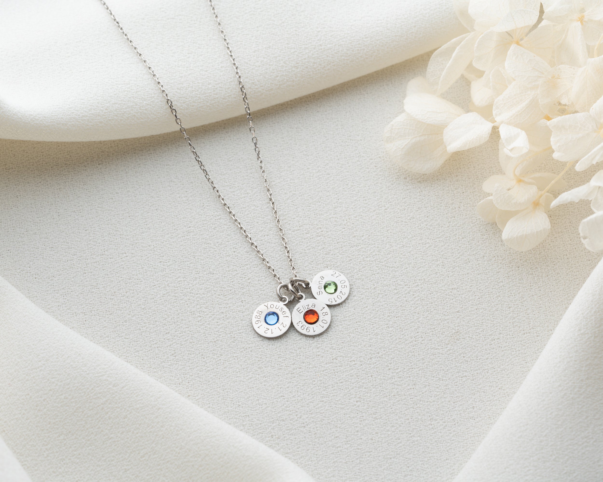 Engraved Name Birthstone Disc Necklace