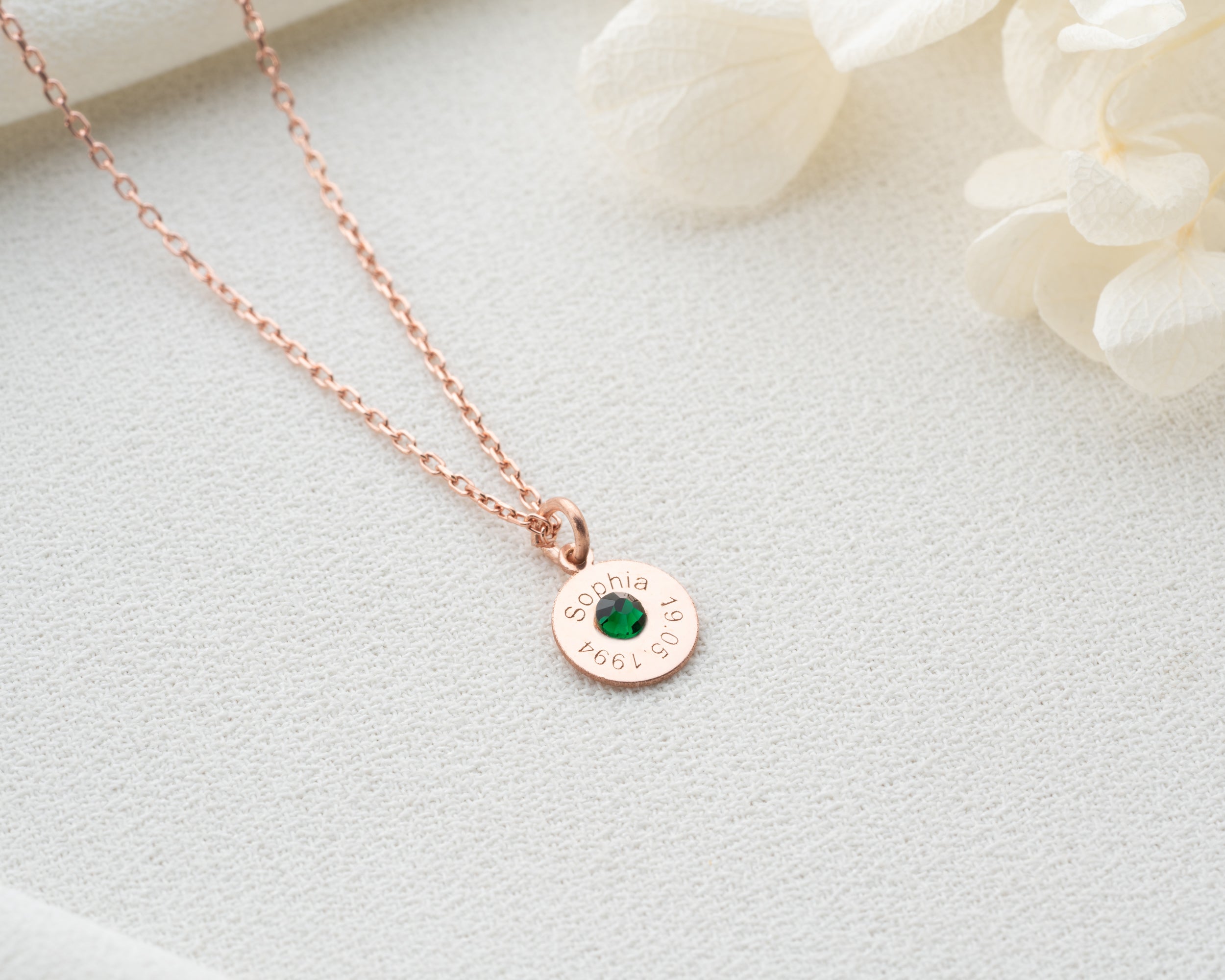 Engraved Name Birthstone Disc Necklace
