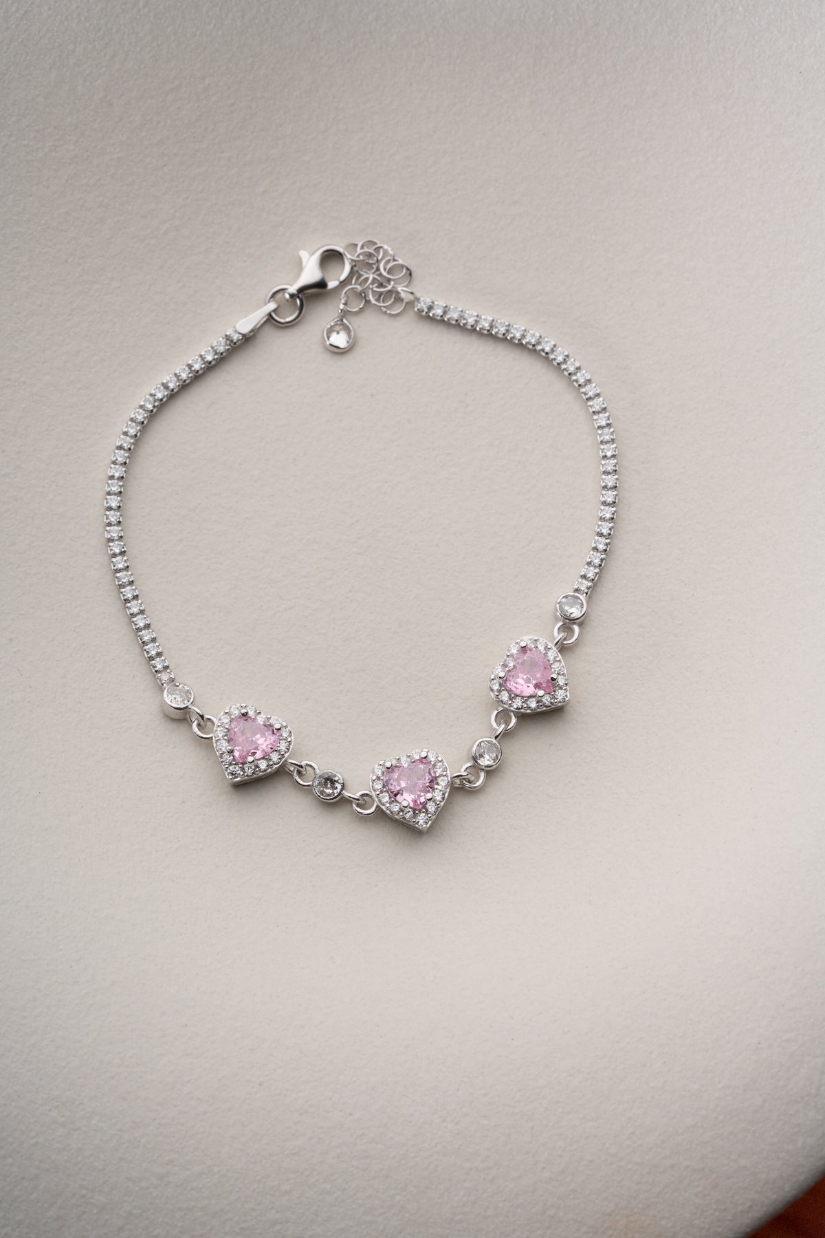 Pink Heart Trio Halo Bracelet
