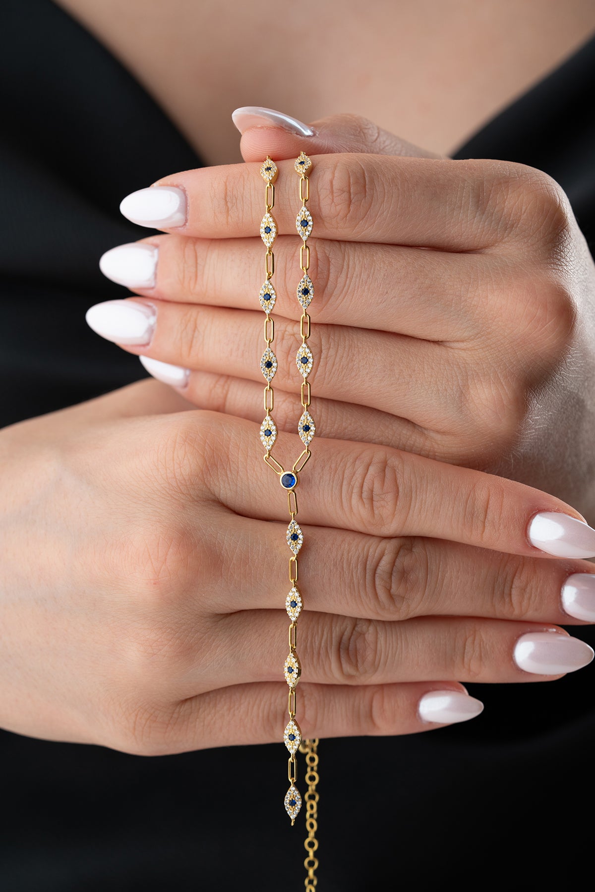 Evil Eye Lariat Y Necklace in Gold