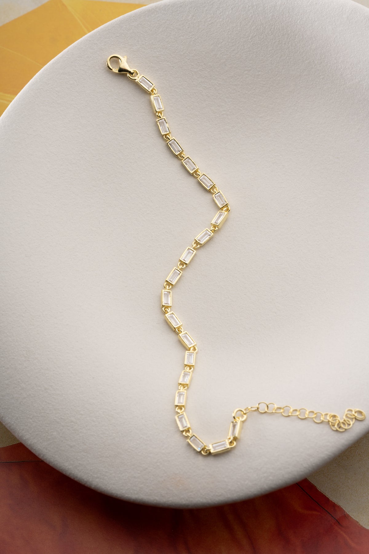Baguette Crystal Tennis Bracelet in Gold