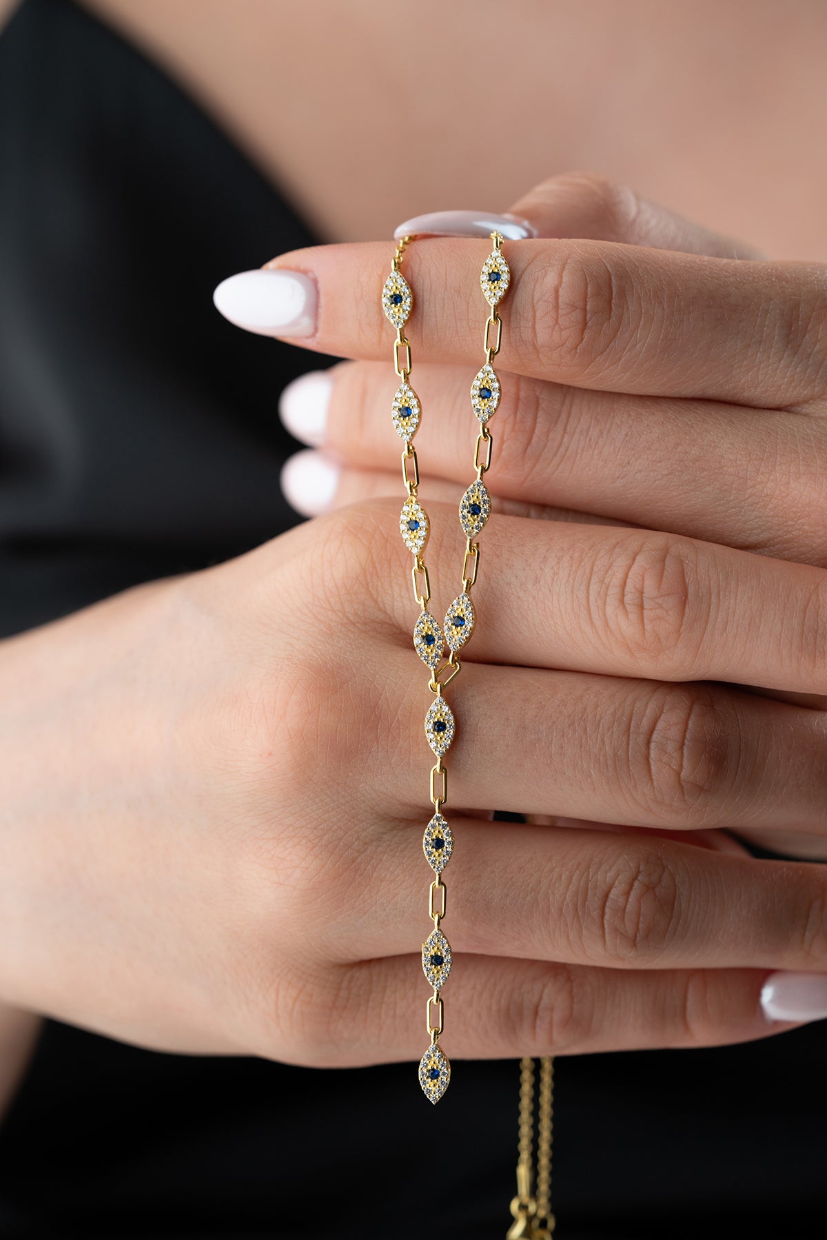 Evil Eye Lariat Y Necklace in Gold
