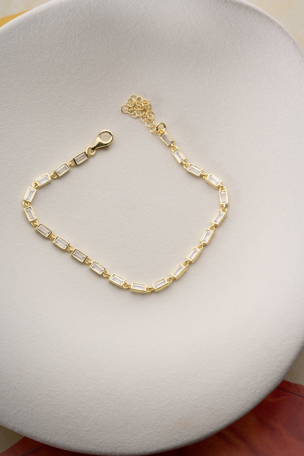 Baguette Crystal Tennis Bracelet in Gold