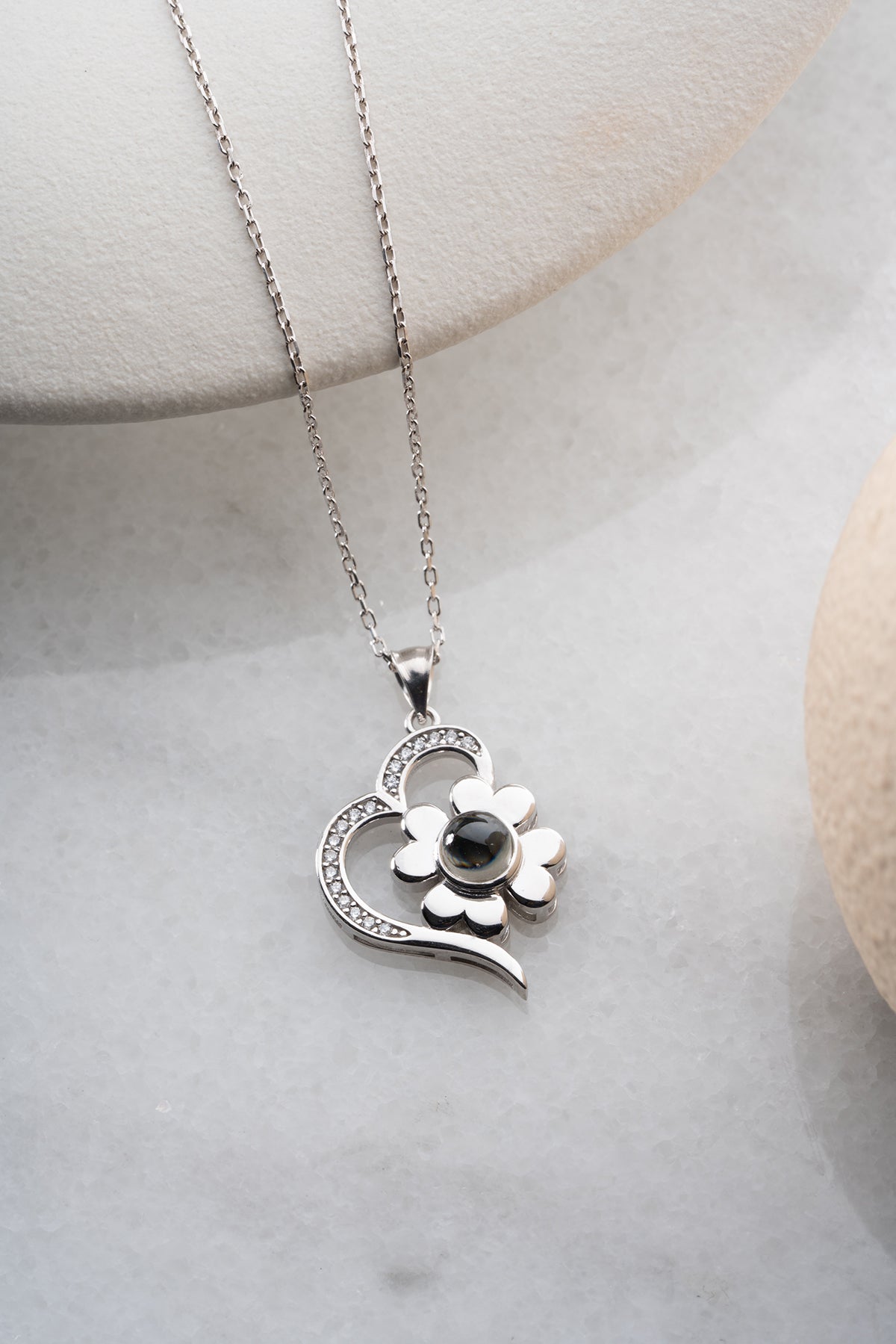 Heart and Flower Charm Pendant Necklace