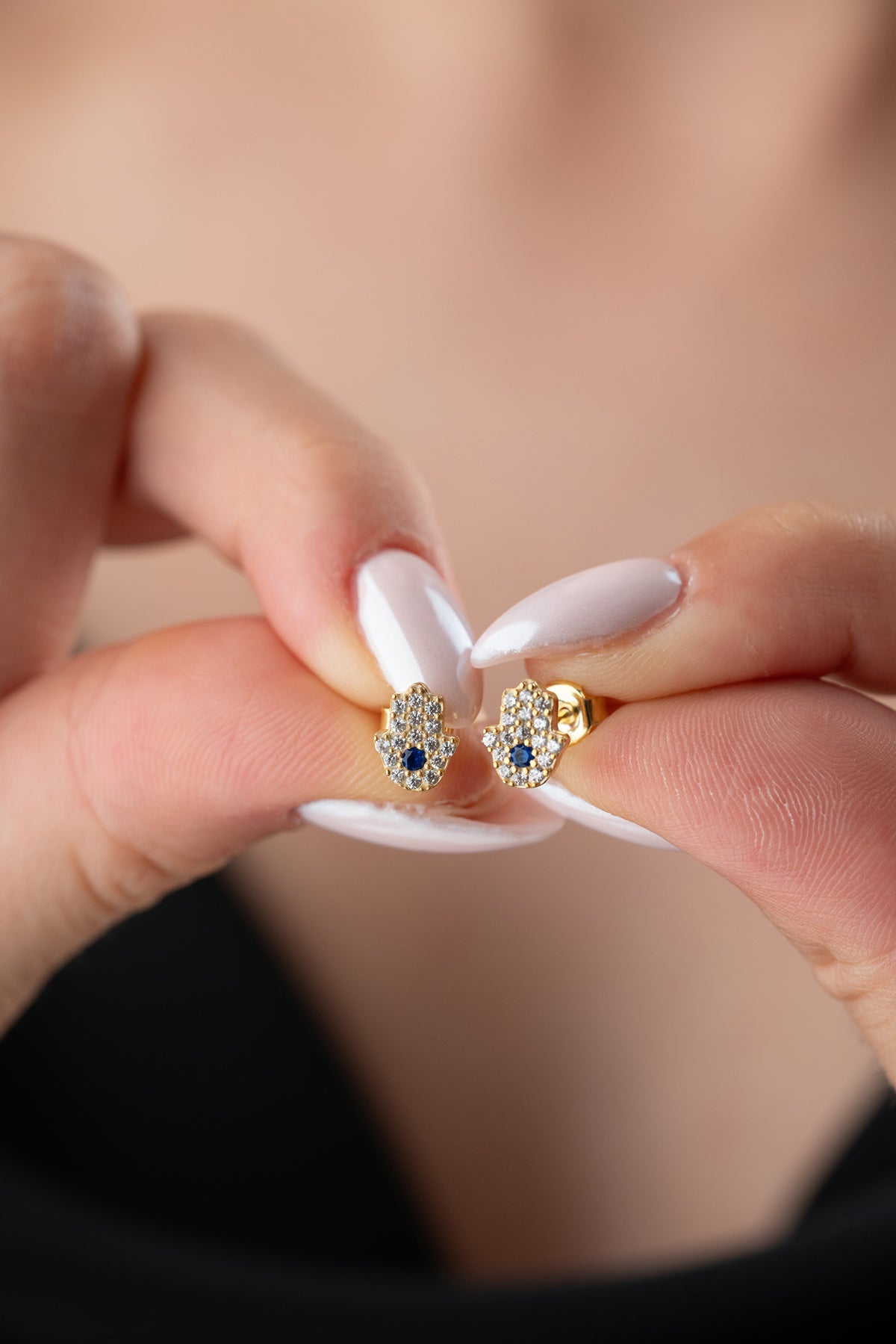 Hamsa Hand Evil Eye Stud Earrings