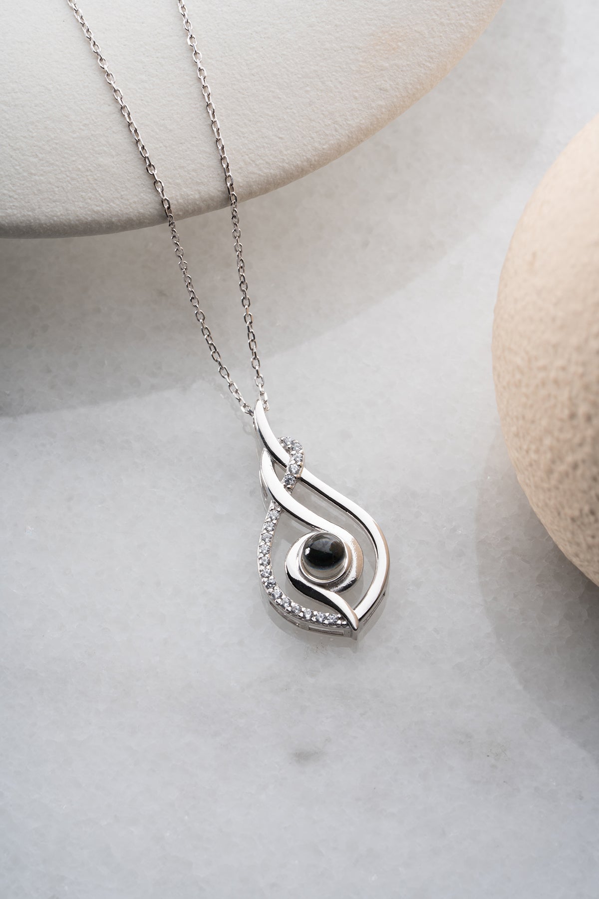 Silver Pave Teardrop Pendant Necklace