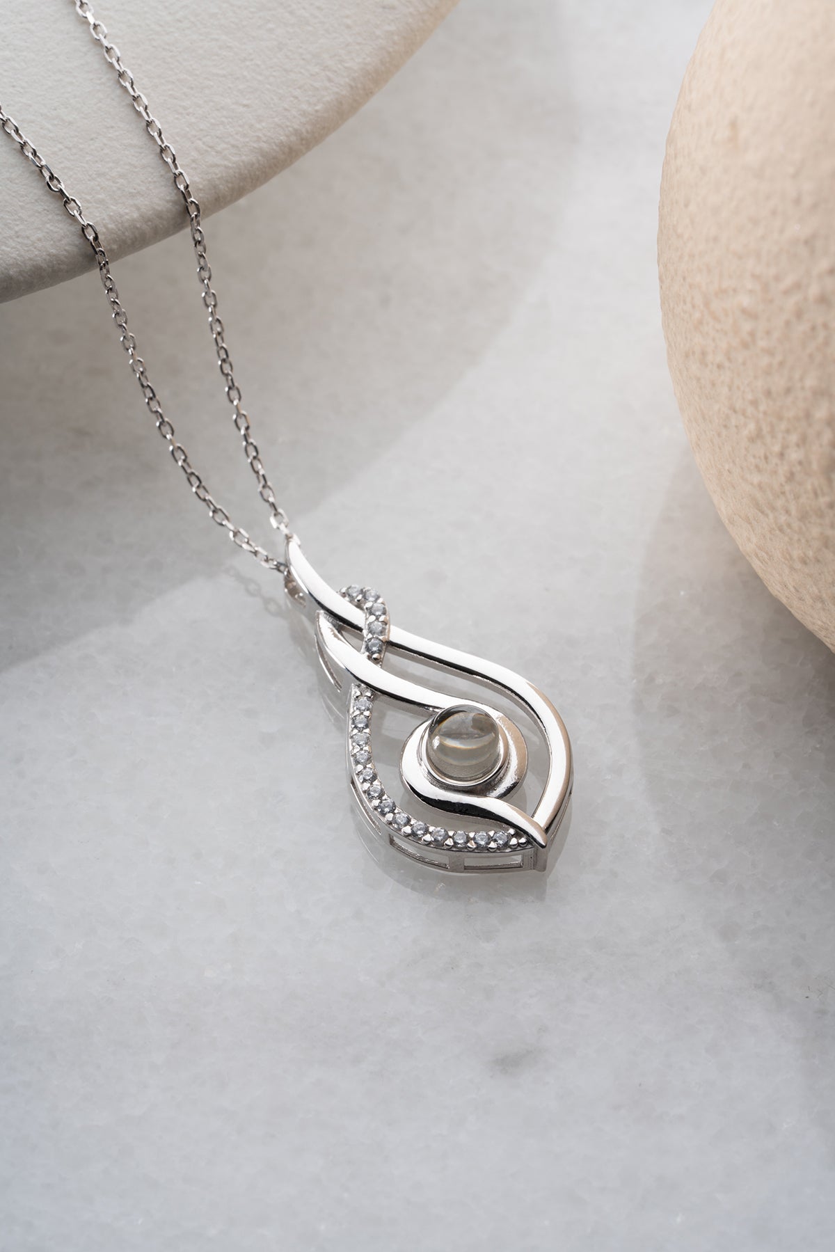 Silver Pave Teardrop Pendant Necklace