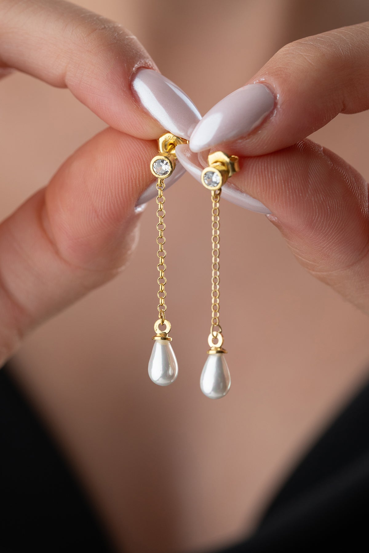 Teardrop Pearl Chain Drop Earrings