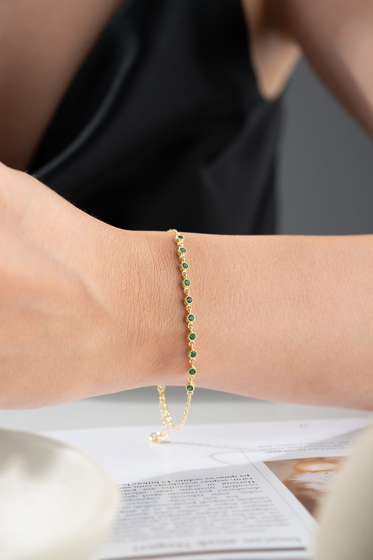 Emerald Green Stone Station Bracelet